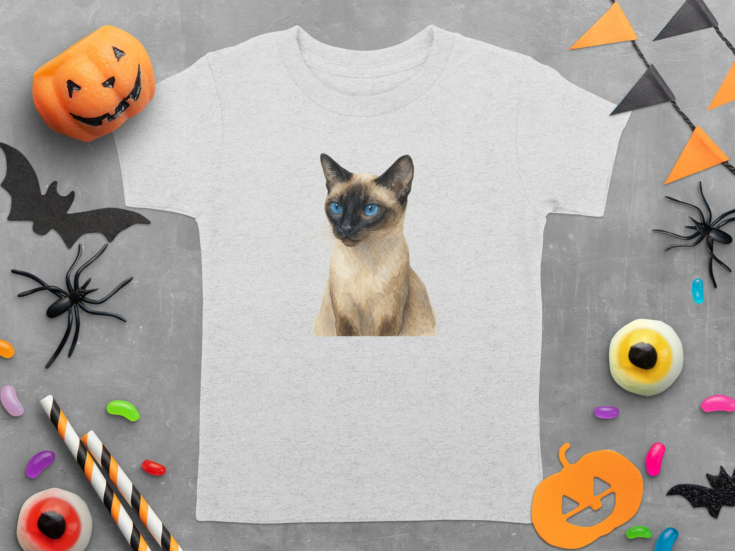 Siamese Cat Illustration on Halloween Themed Shirt product