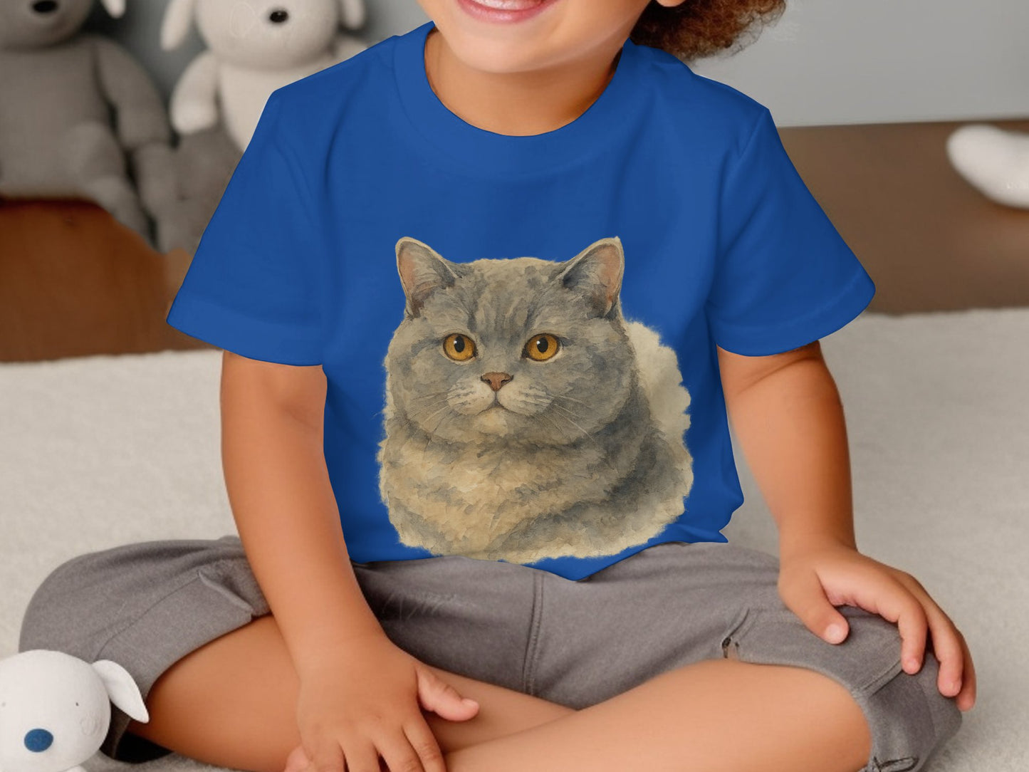 Adorable Cat Print Blue Unisex Kid's T-Shirt product