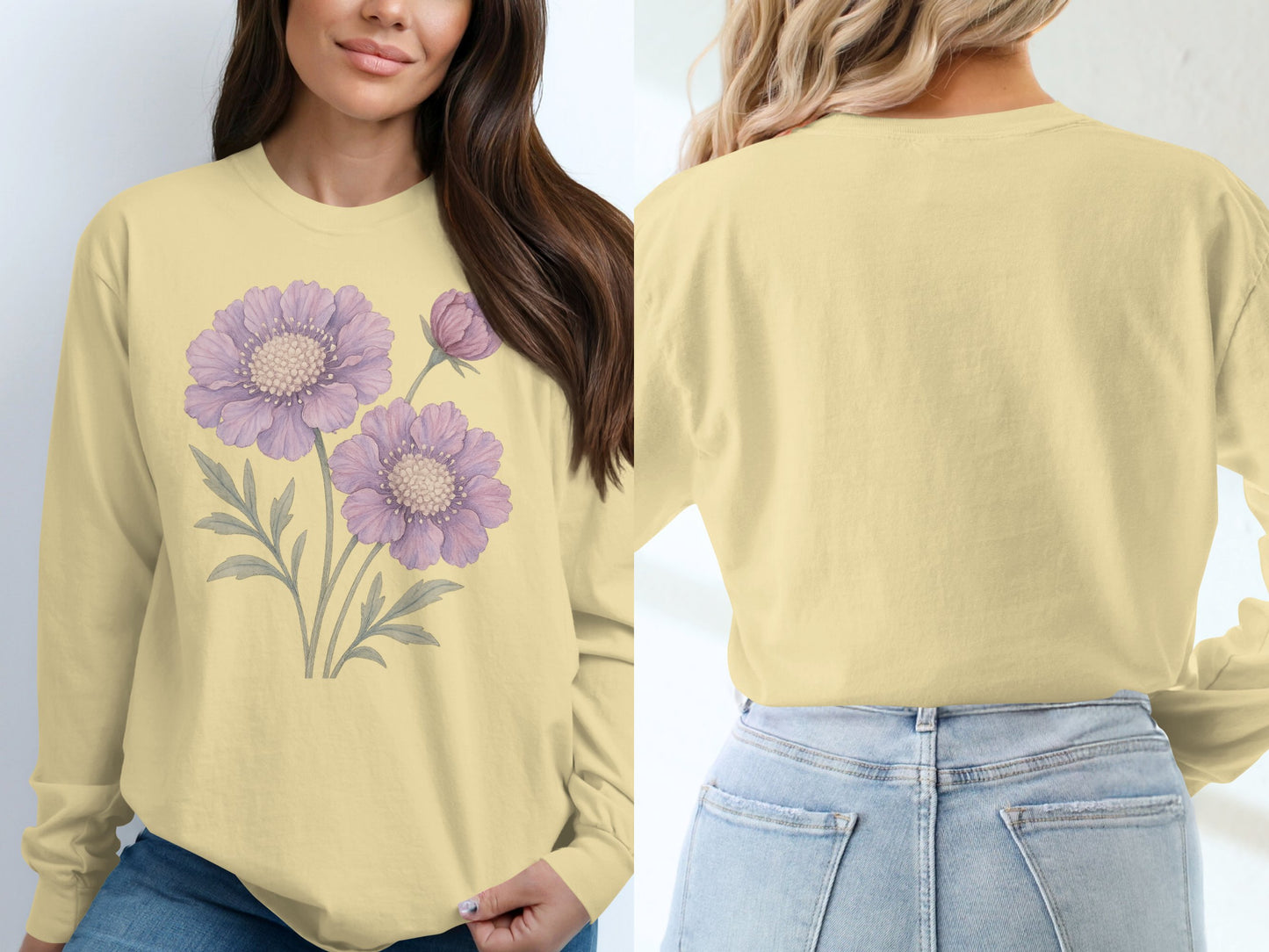 Lavender Flower Graphic Design Long Sleeve Shirt Product
