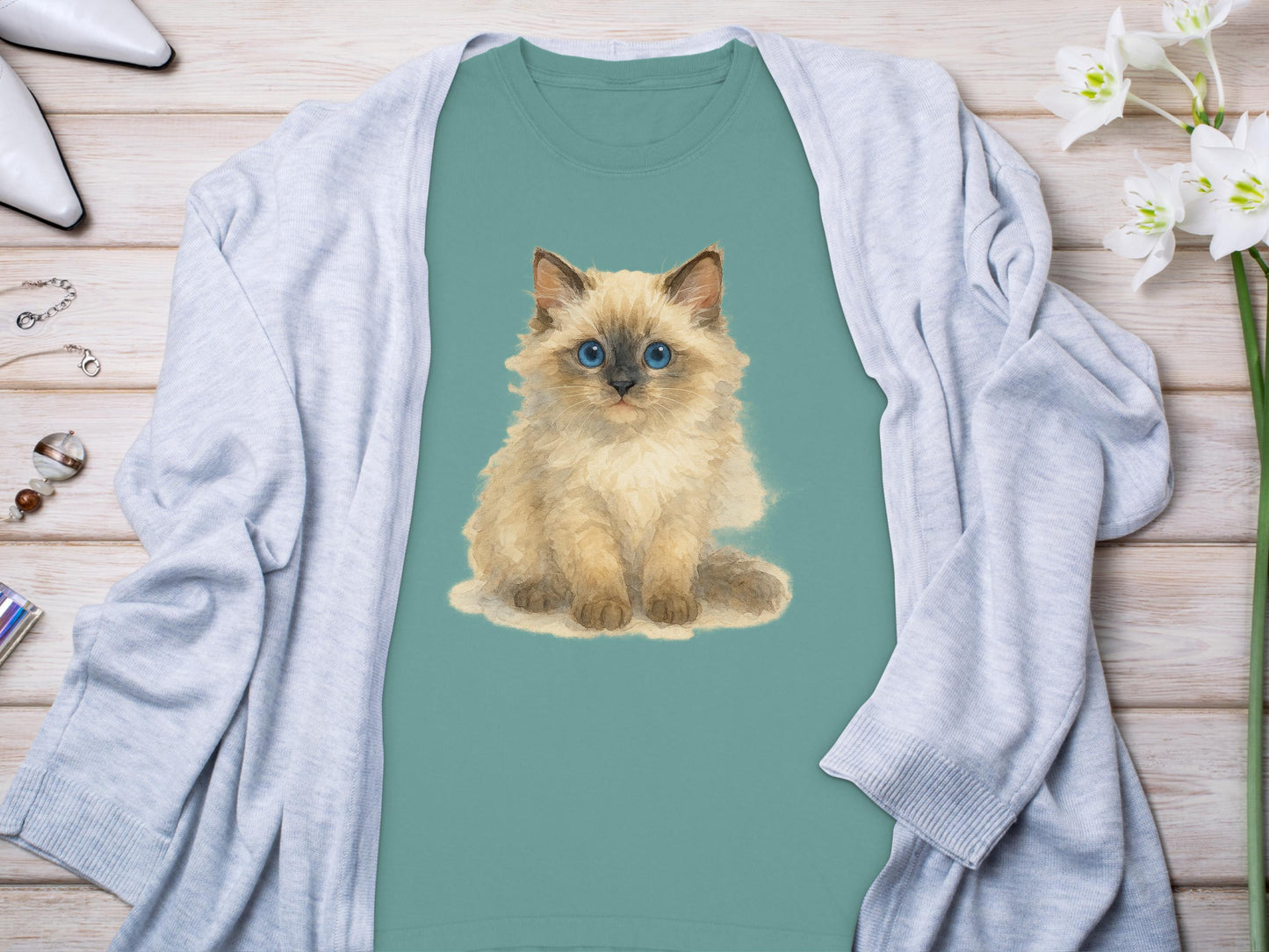 Cute Fluffy Blue Eyed Kitten Graphic T-Shirt product