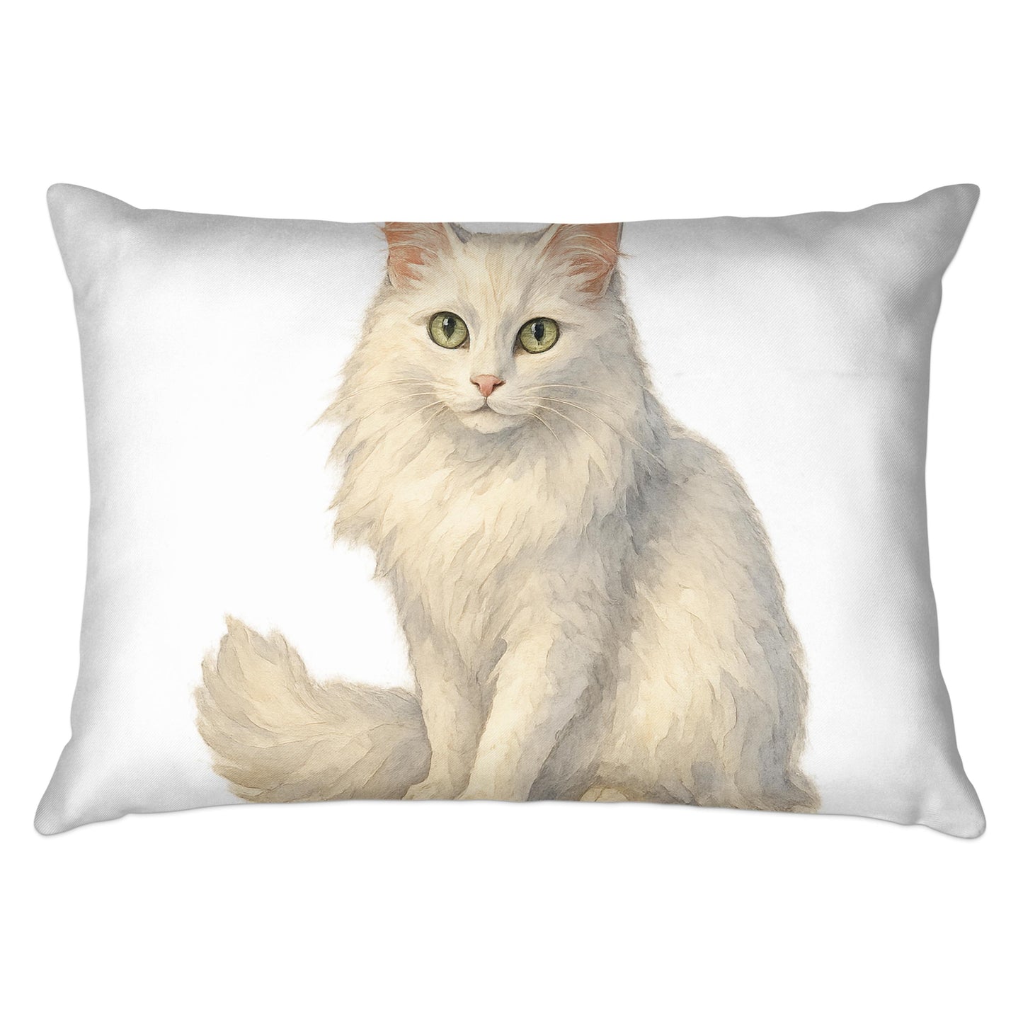 Charming Fluffy White Cat Illustrated Pillow product