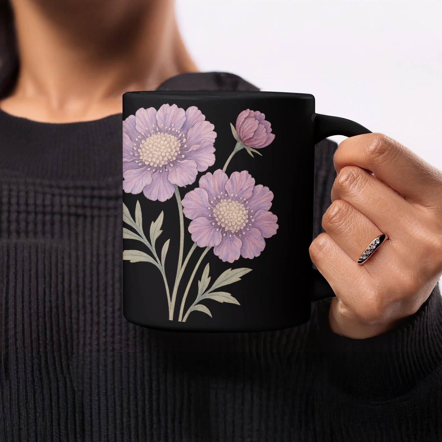 Beautiful Floral Design Black Coffee Mug product
