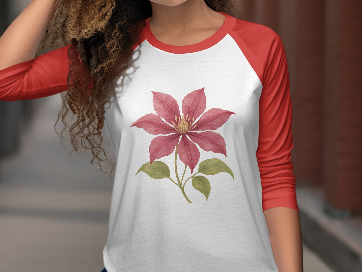 Floral Design Long-Sleeve Graphic Tee Shirt product