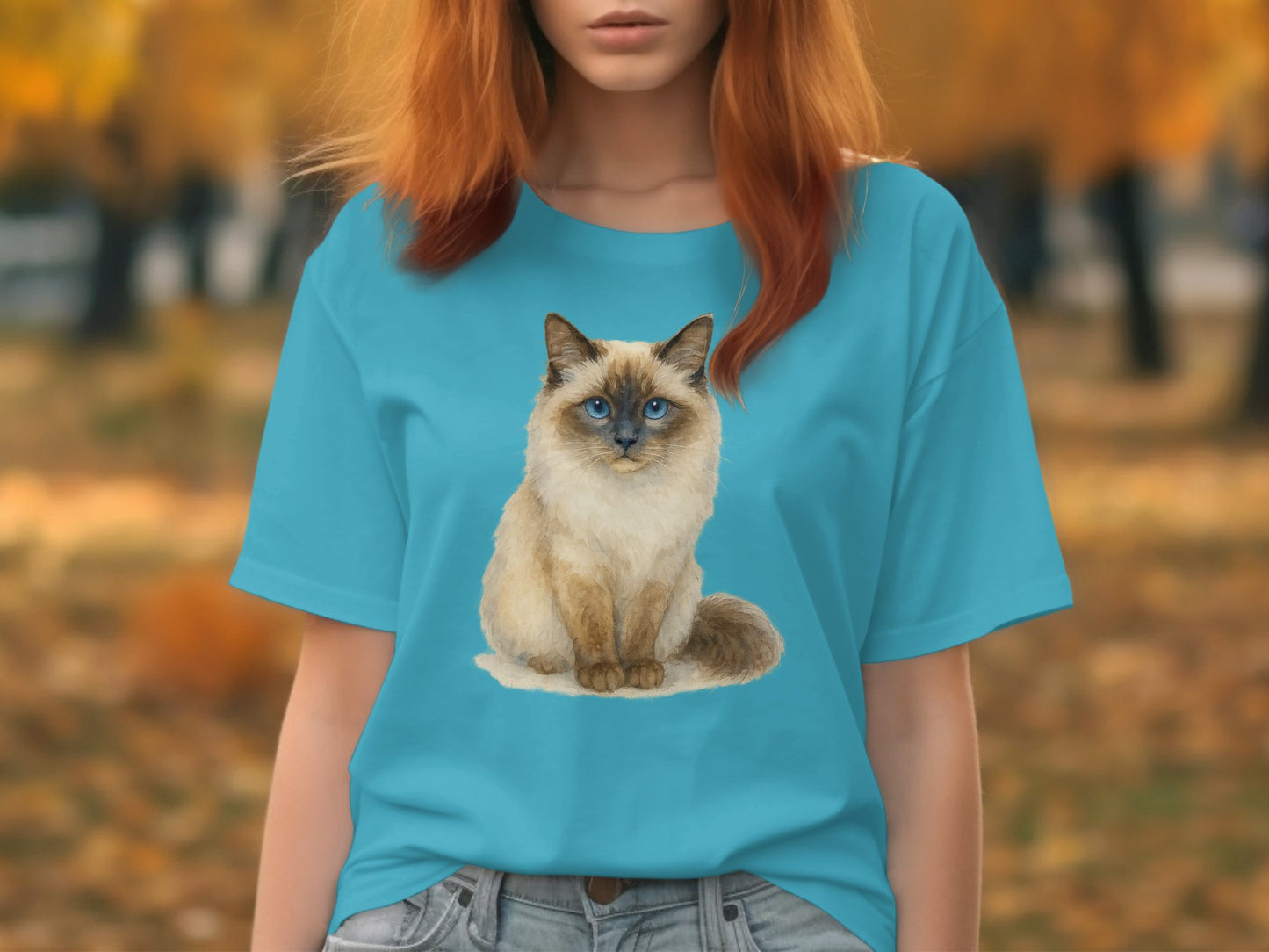 Blue Shirt with Adorable Cat Print T-shirt product type