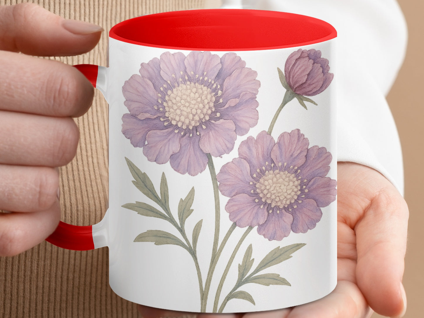 Purple Floral Print Red Accent Coffee Mug product