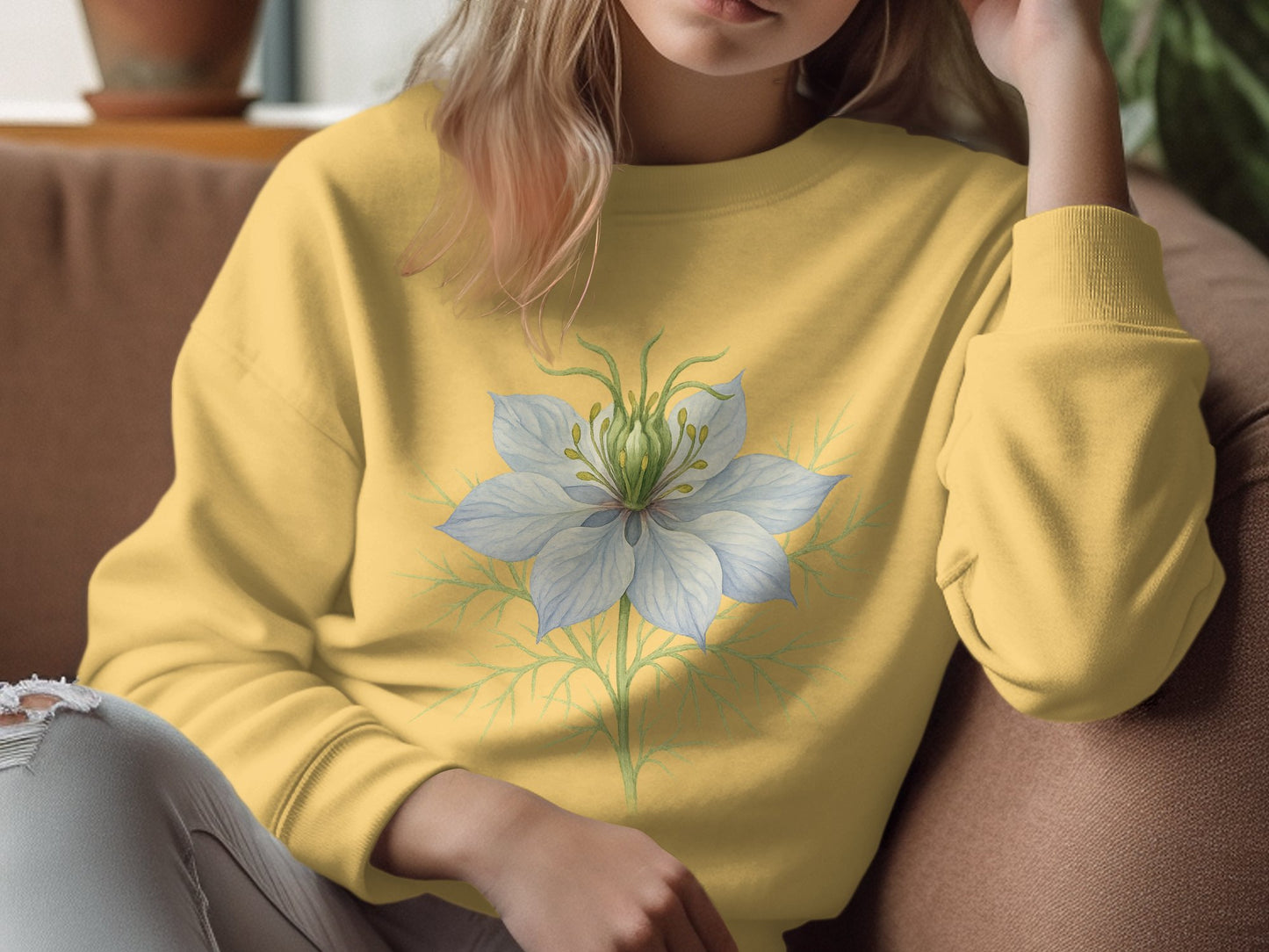 Floral Design Yellow Sweatshirt Product