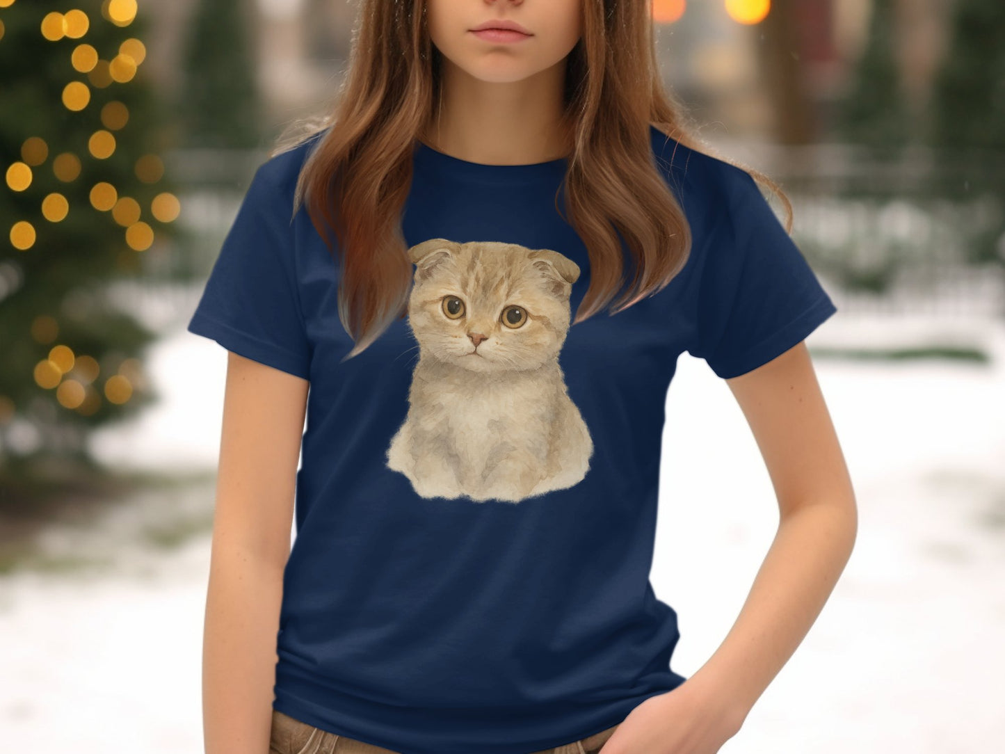 Cute Scottish Fold Cat Print Graphic T-Shirt product type