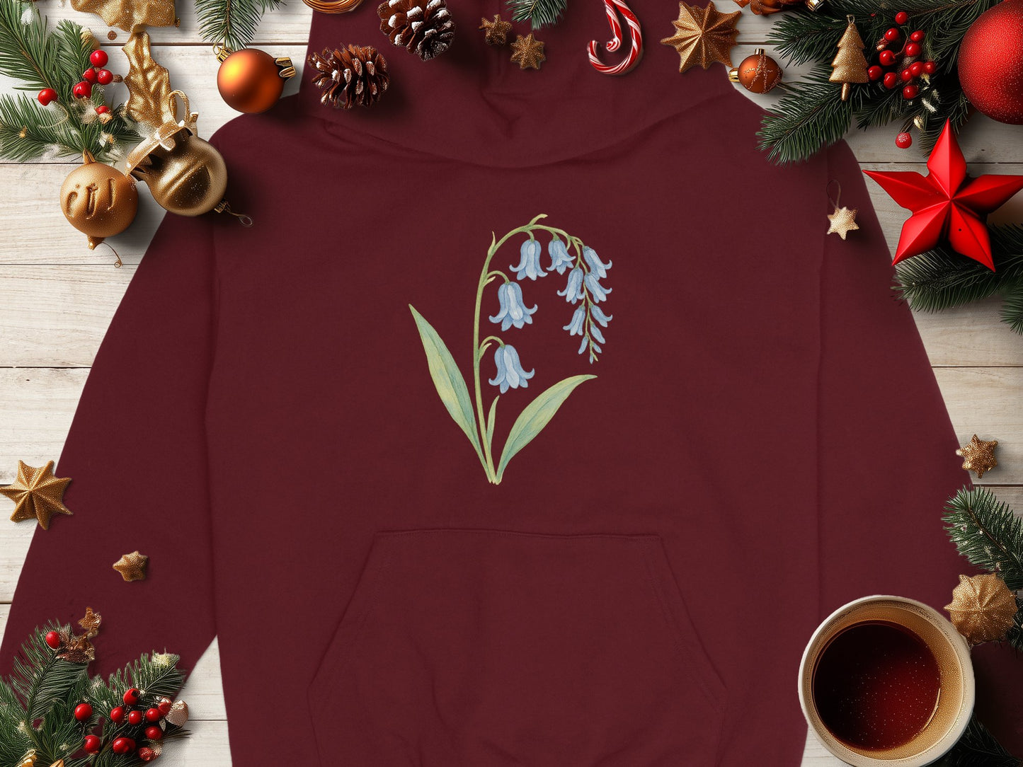 Holiday Season Floral Bluebell Design Hoodie product type