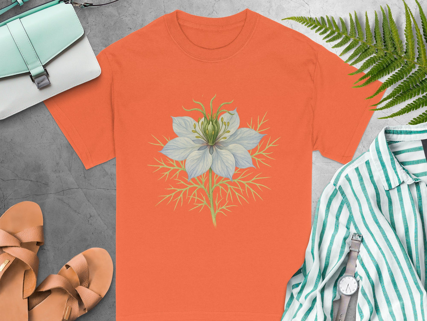 Orange T-shirt with Unique Floral Graphic design product type