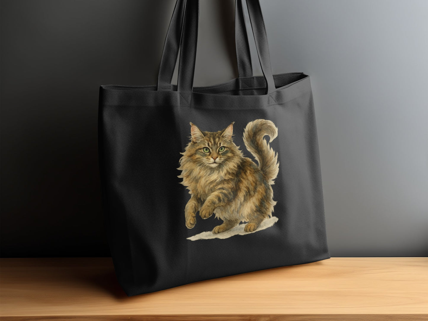 Adorable Fluffy Cat Illustration Tote Bag product type
