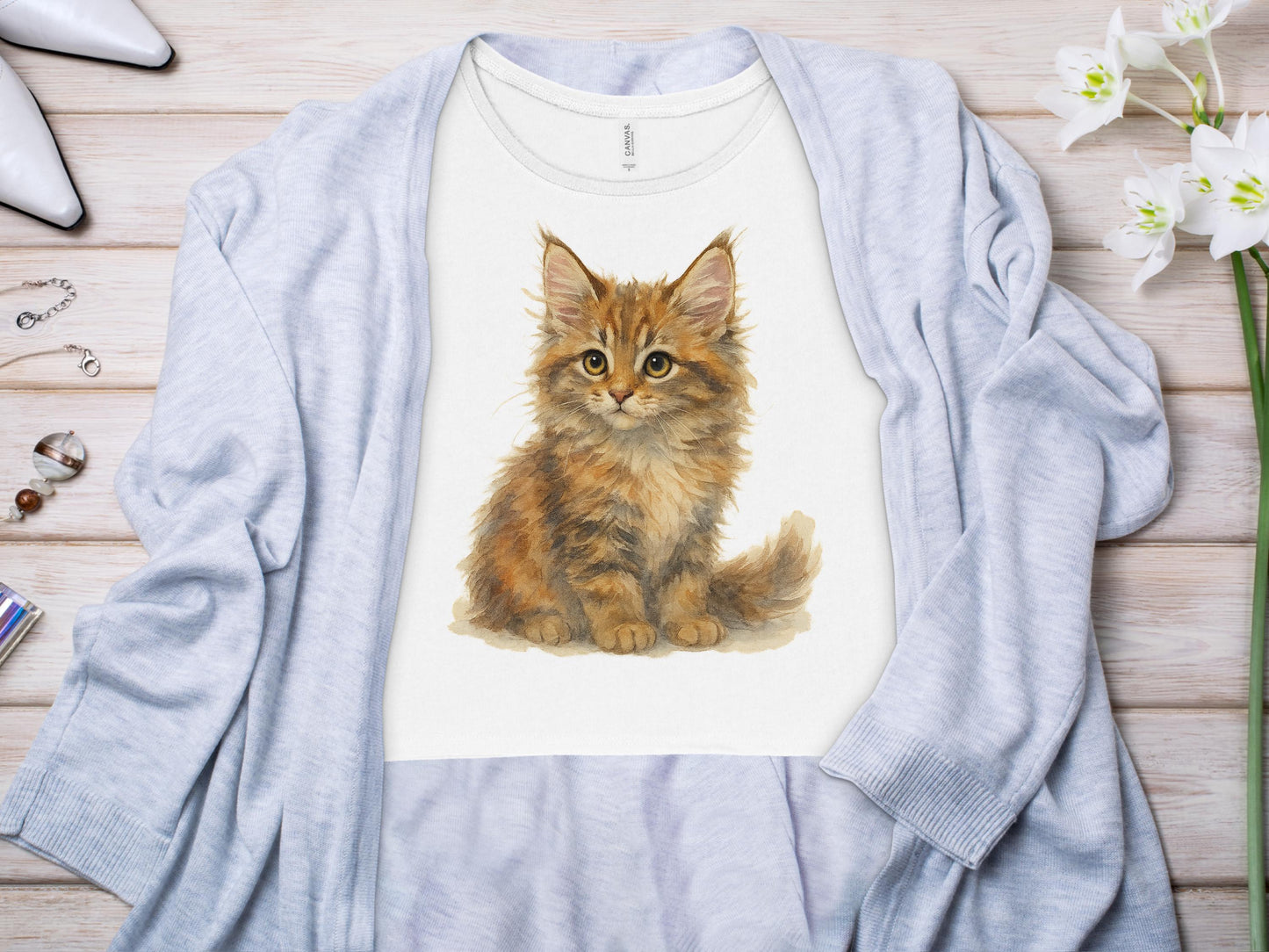 Cute Illustrated Kitten Design on Casual Clothing product