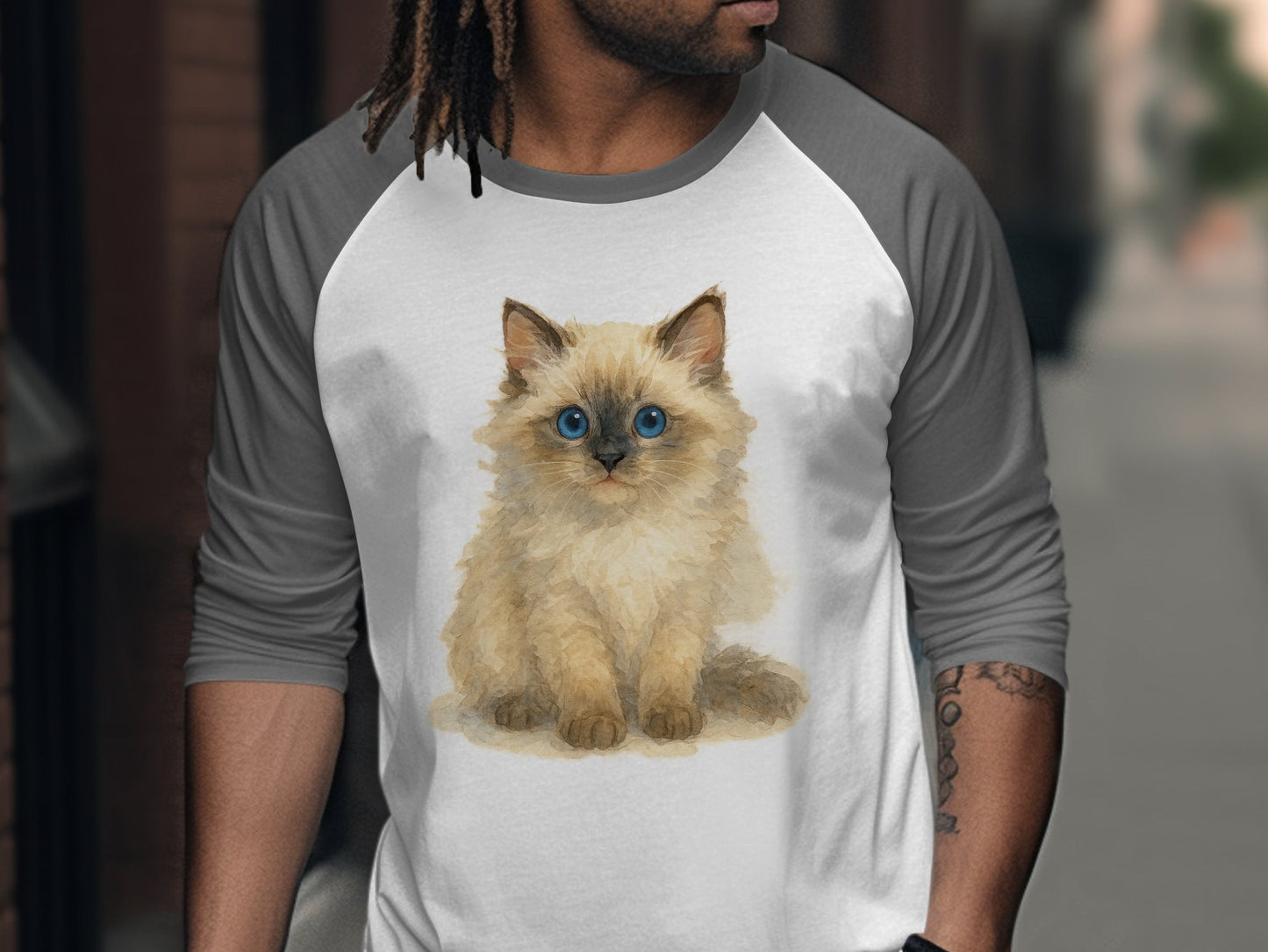 Cute Fluffy Kitten Print Design on Casual Raglan product