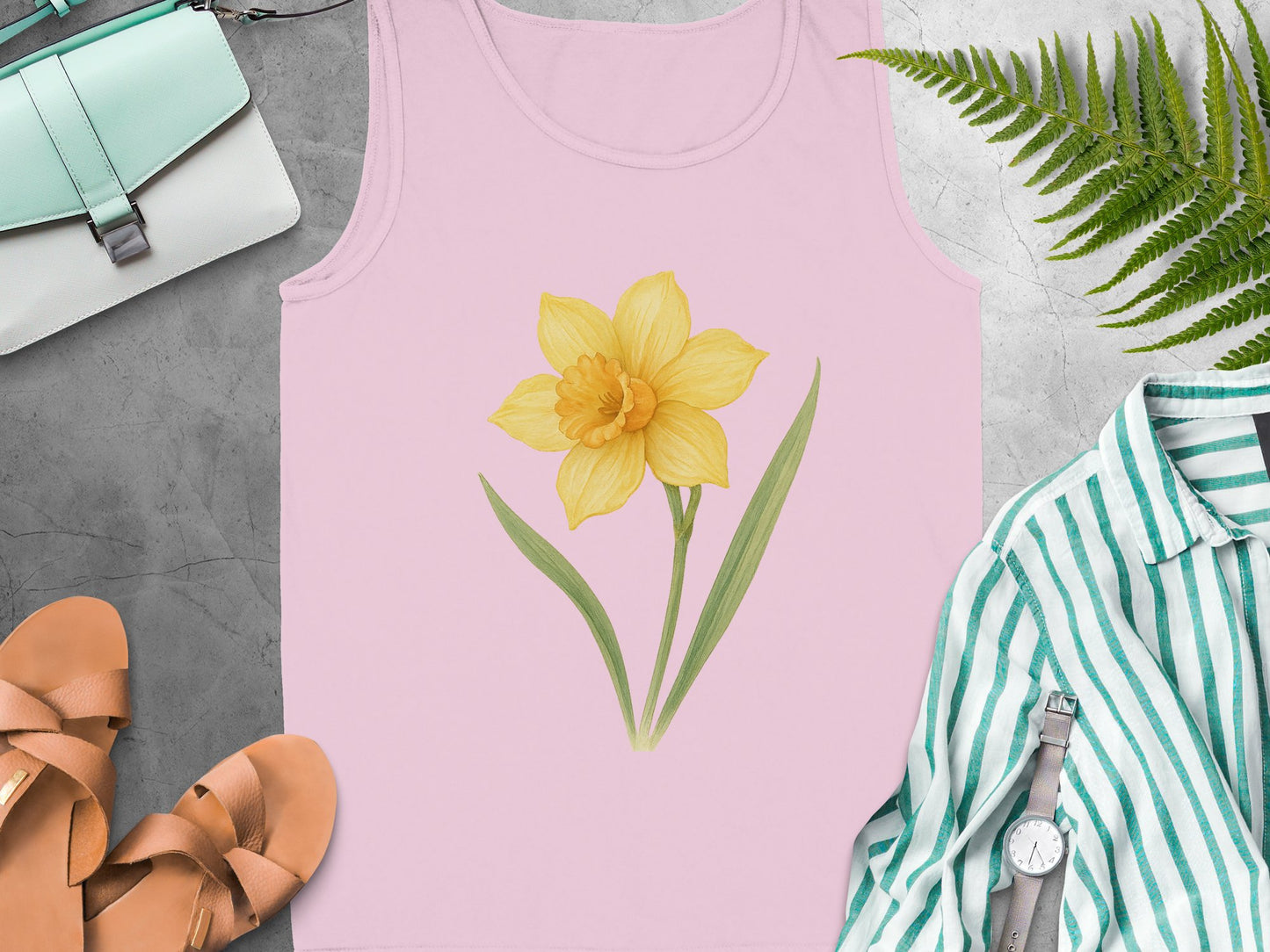 Yellow Daffodil Print Pink Tank Top product type