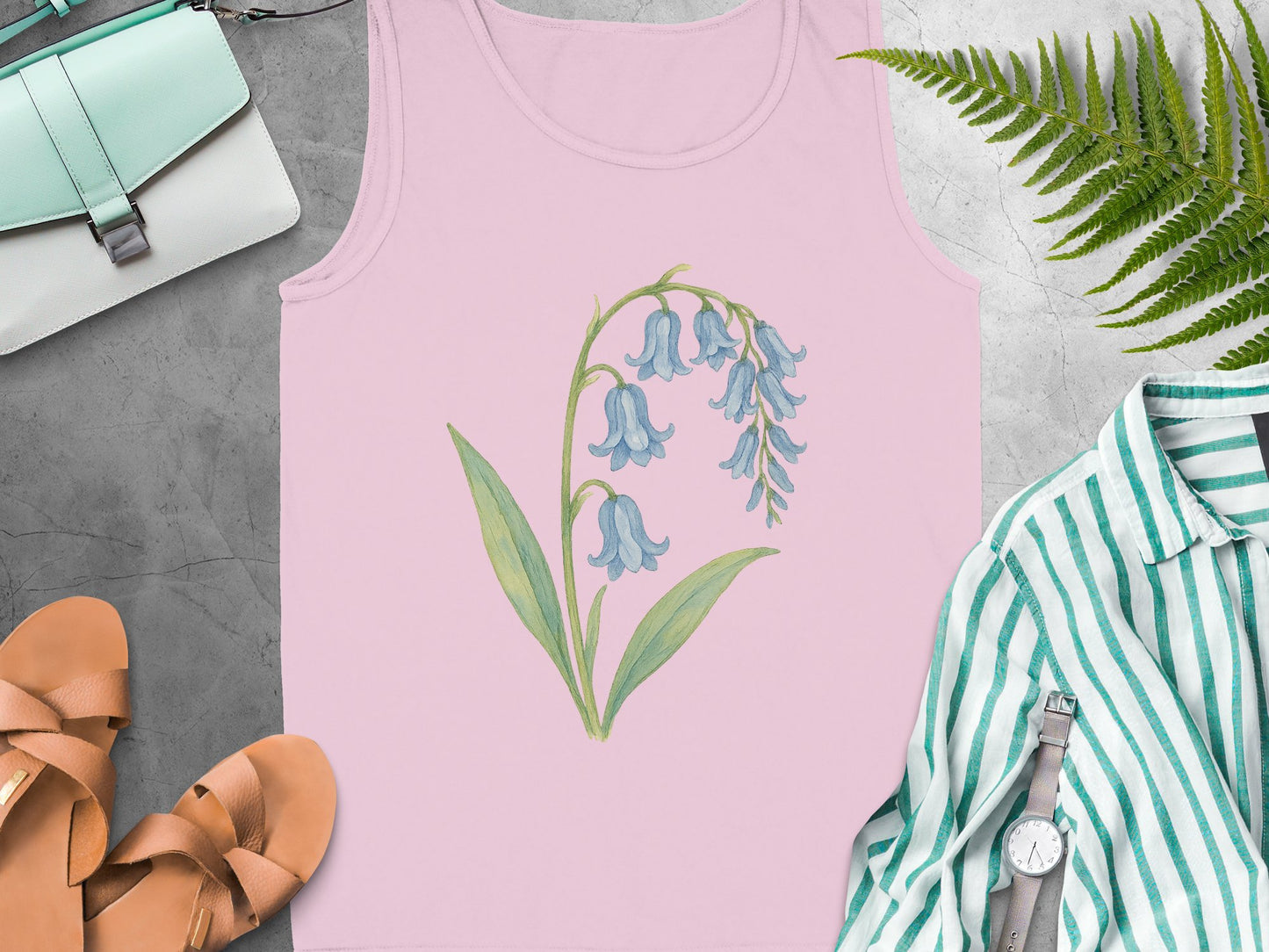 Bluebell Flower Illustration on Pink Tank Top product