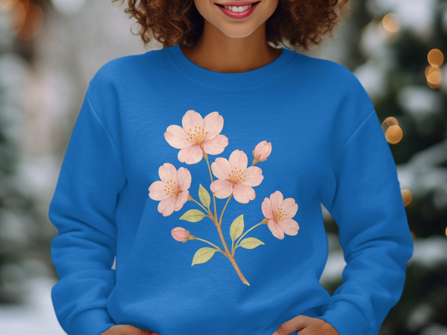 Blue Sweatshirt with Pink Floral Design product type