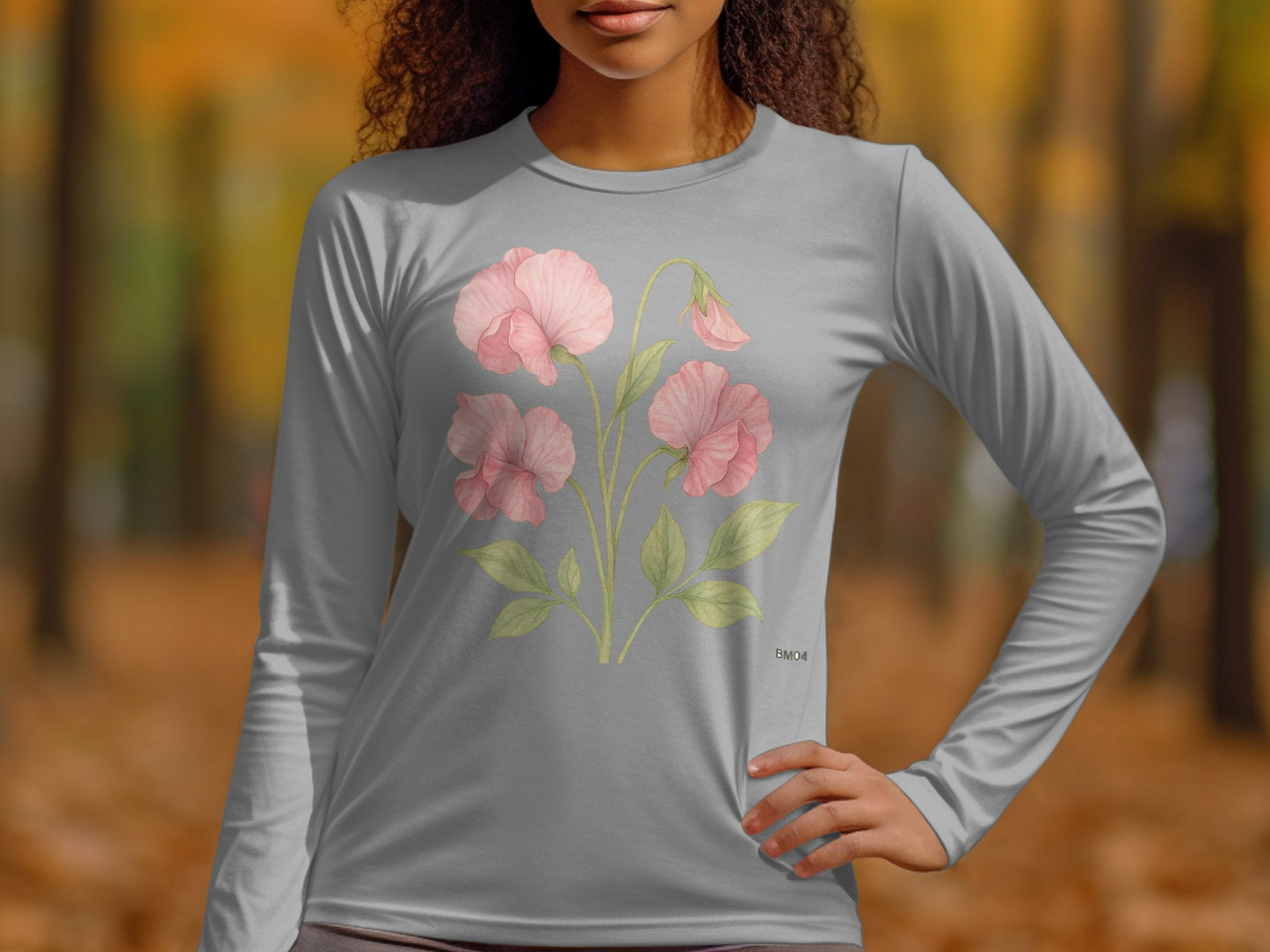 Long Sleeve Shirt with Pink Floral Graphic Long Sleeve Shirt