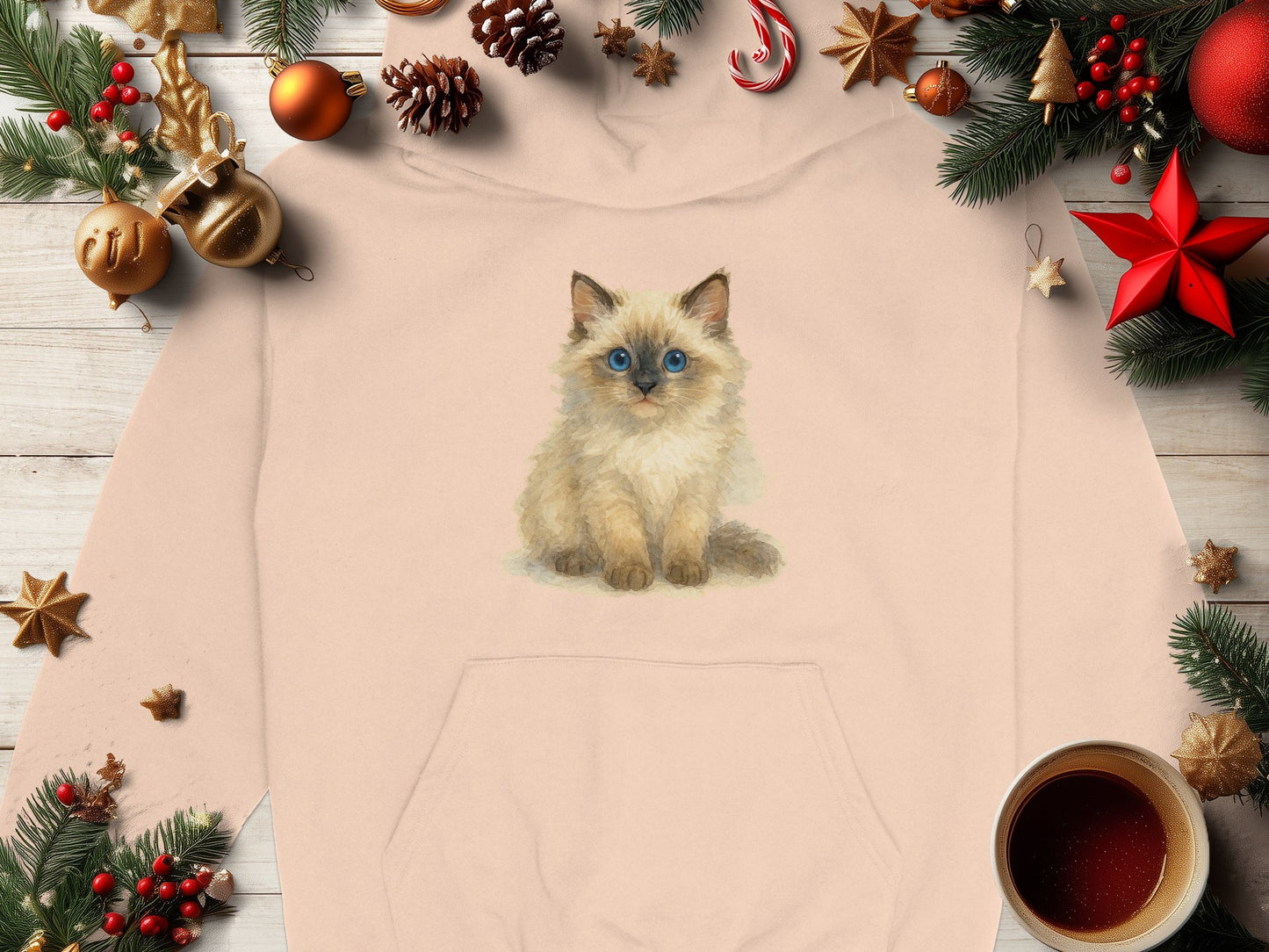 Festive Holiday Cat Design on Cozy Hoodie product
