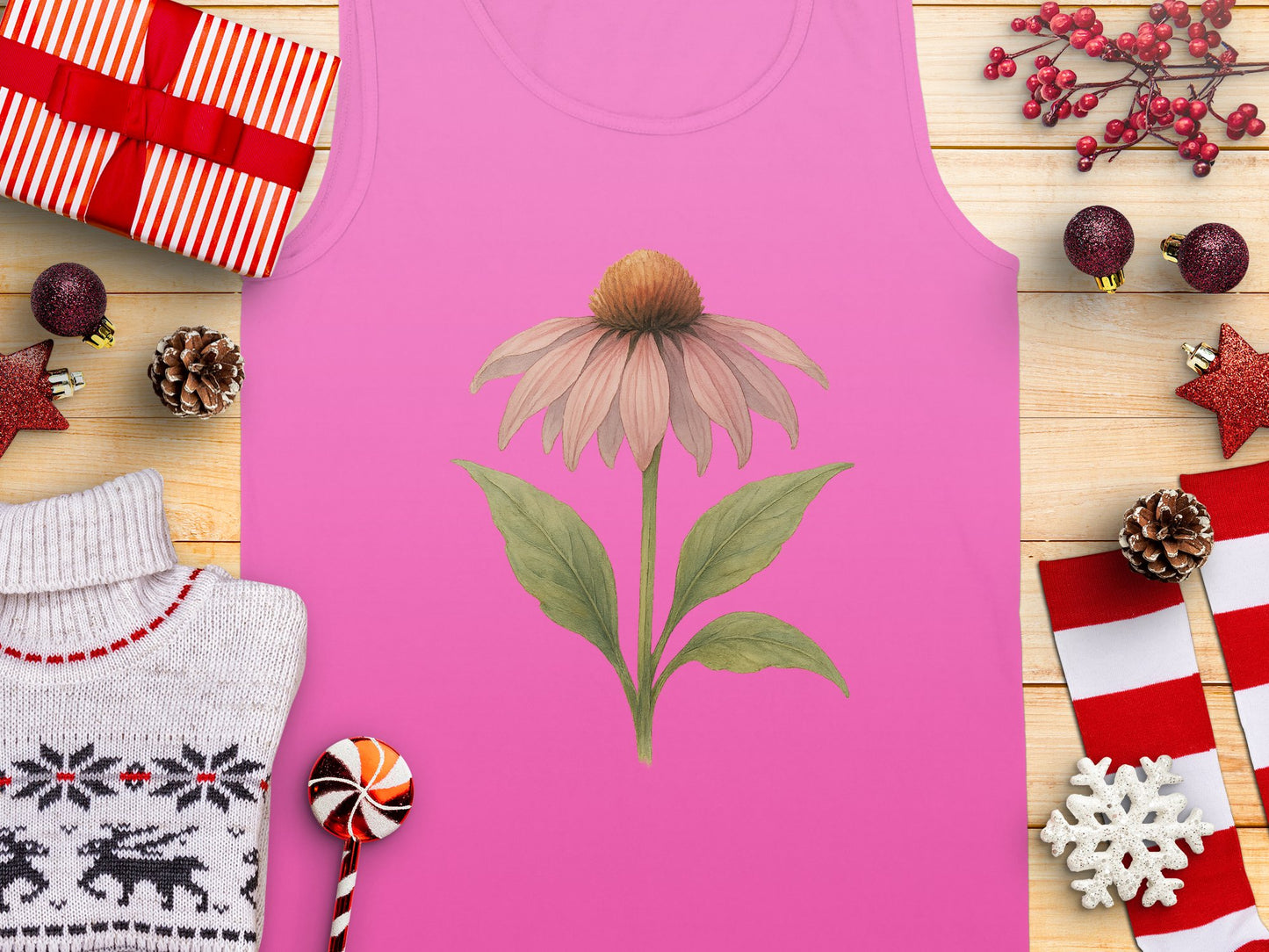 Pink Tank Top with Botanical Flower Design product