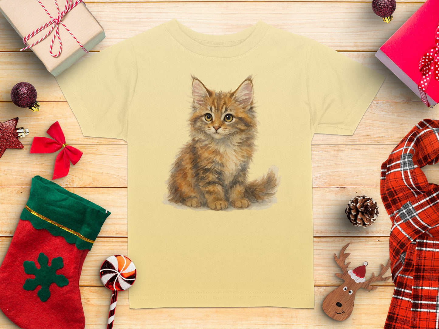 Adorable Kitten Print on Yellow T-shirt product type