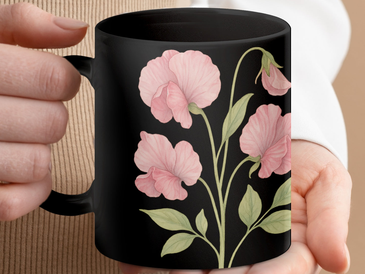 Beautiful Floral Design Black Coffee Mug product