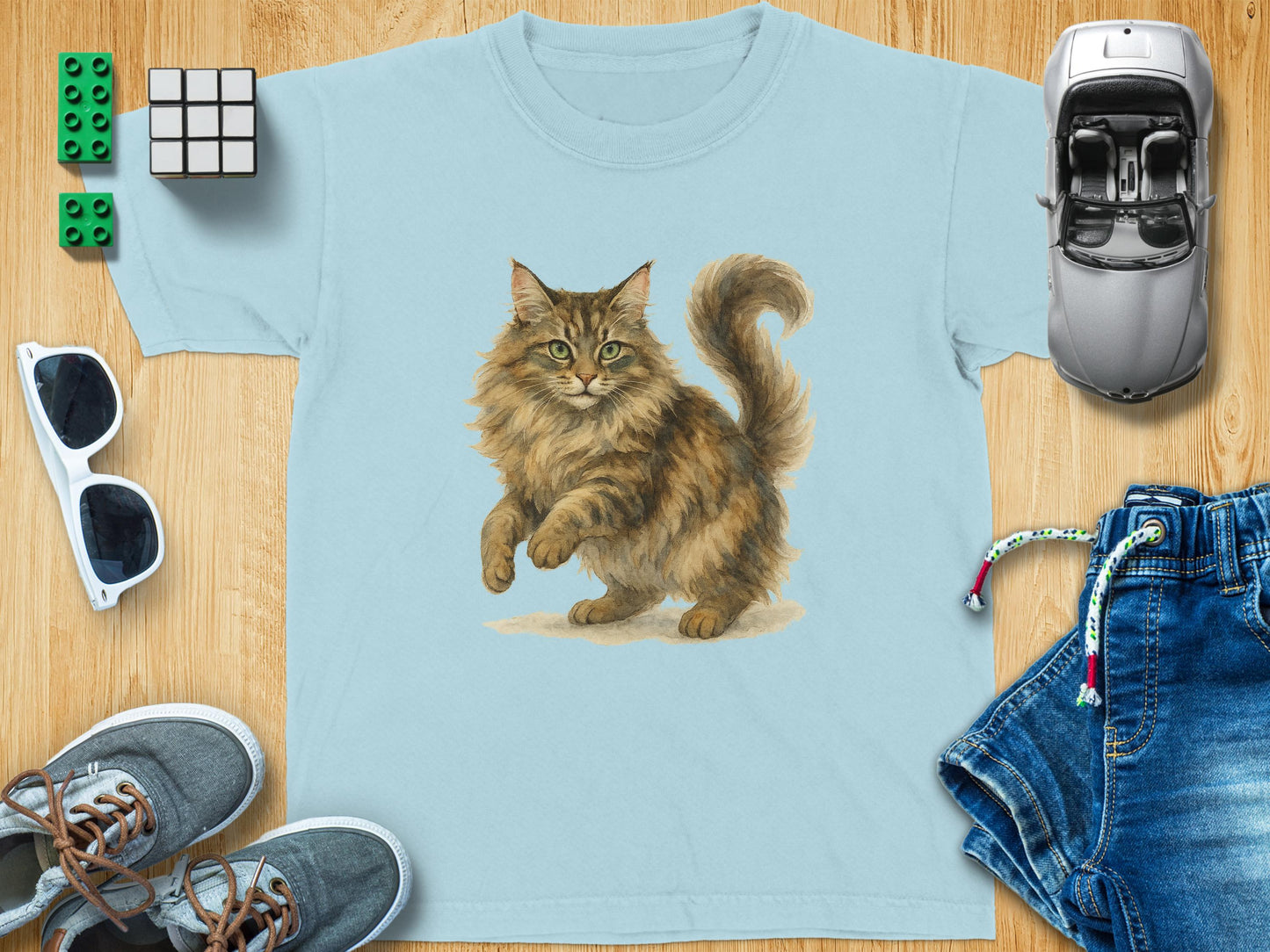 Adorable Fluffy Cat Print Design T-shirt Product
