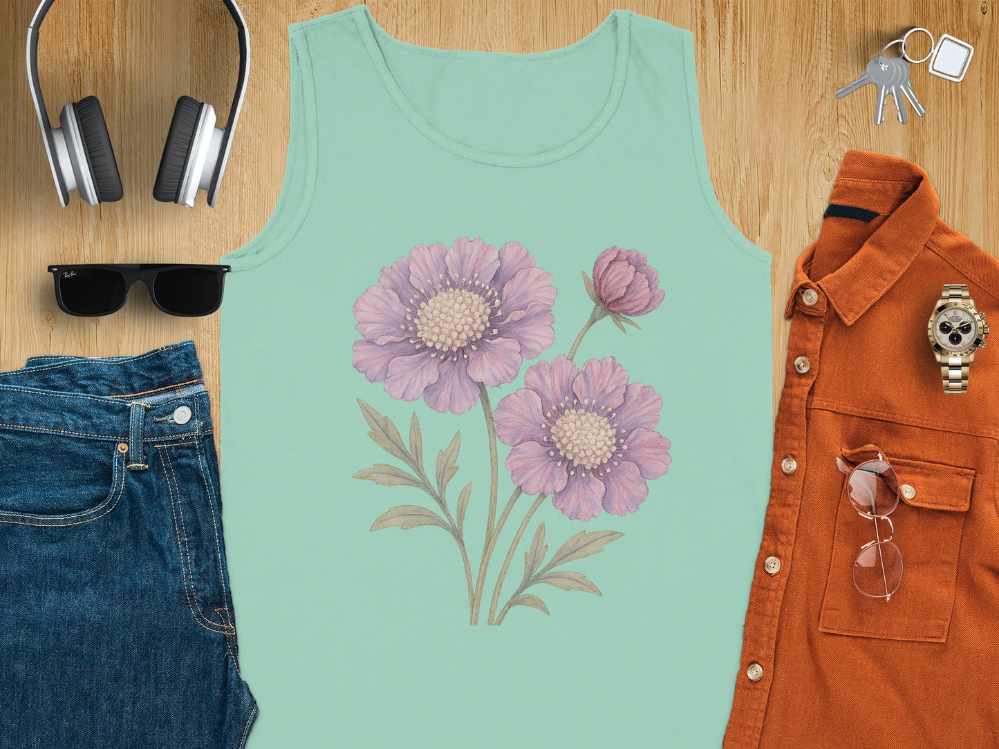 Floral Graphic Mint Green Sleeveless Tank Top product type