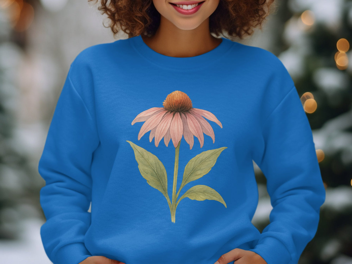 Blue sweatshirt with pink flower print product
