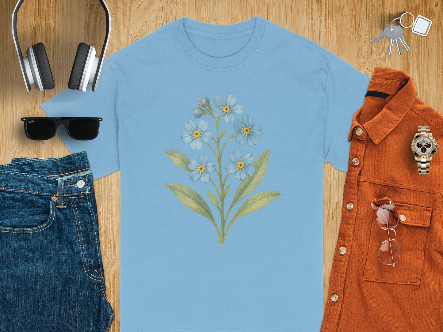 Floral Design Blue T-shirt Botanical Print Shirt product