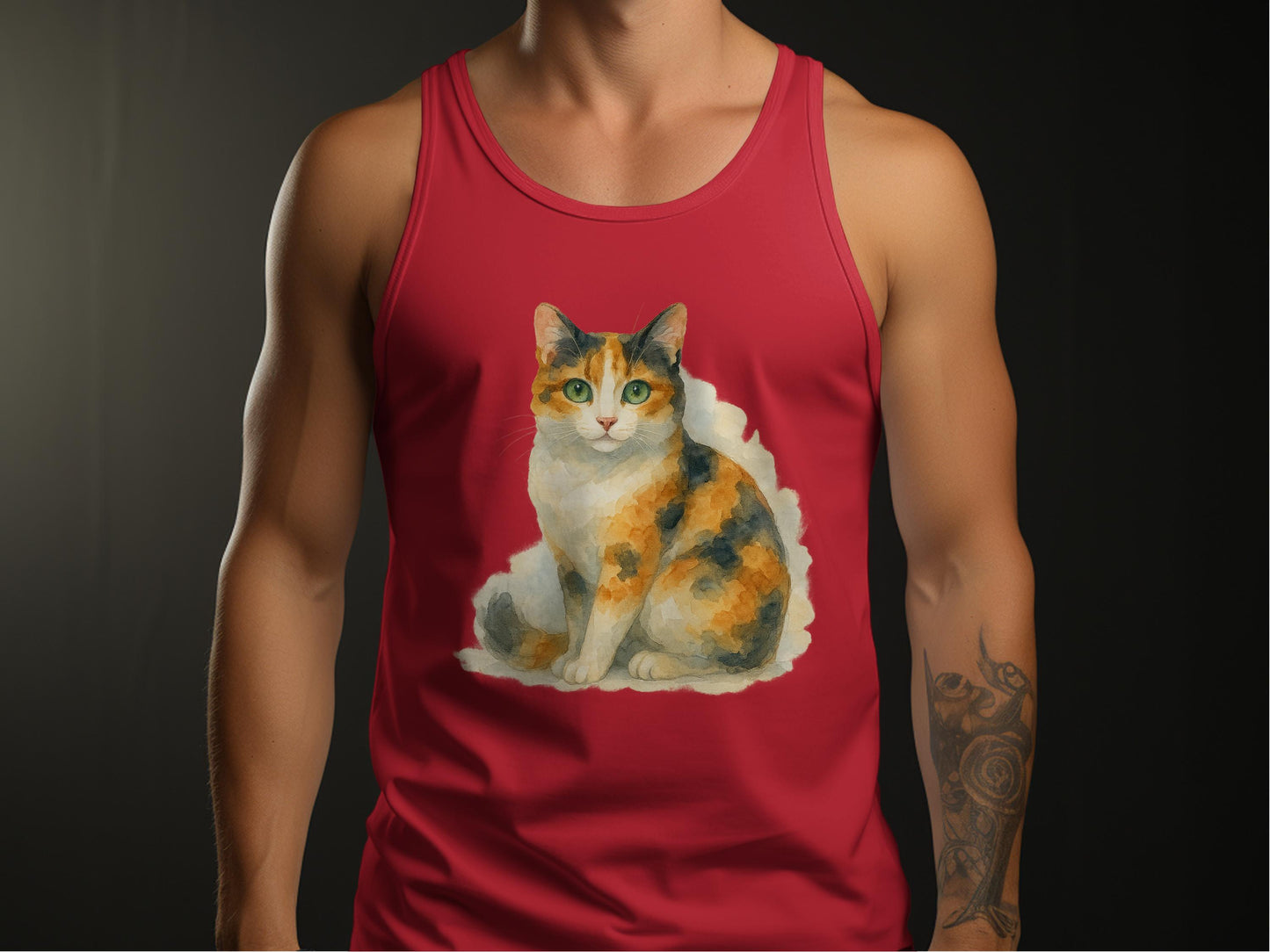 Cute Calico Cat Print Design Red Unisex Tank Top product type