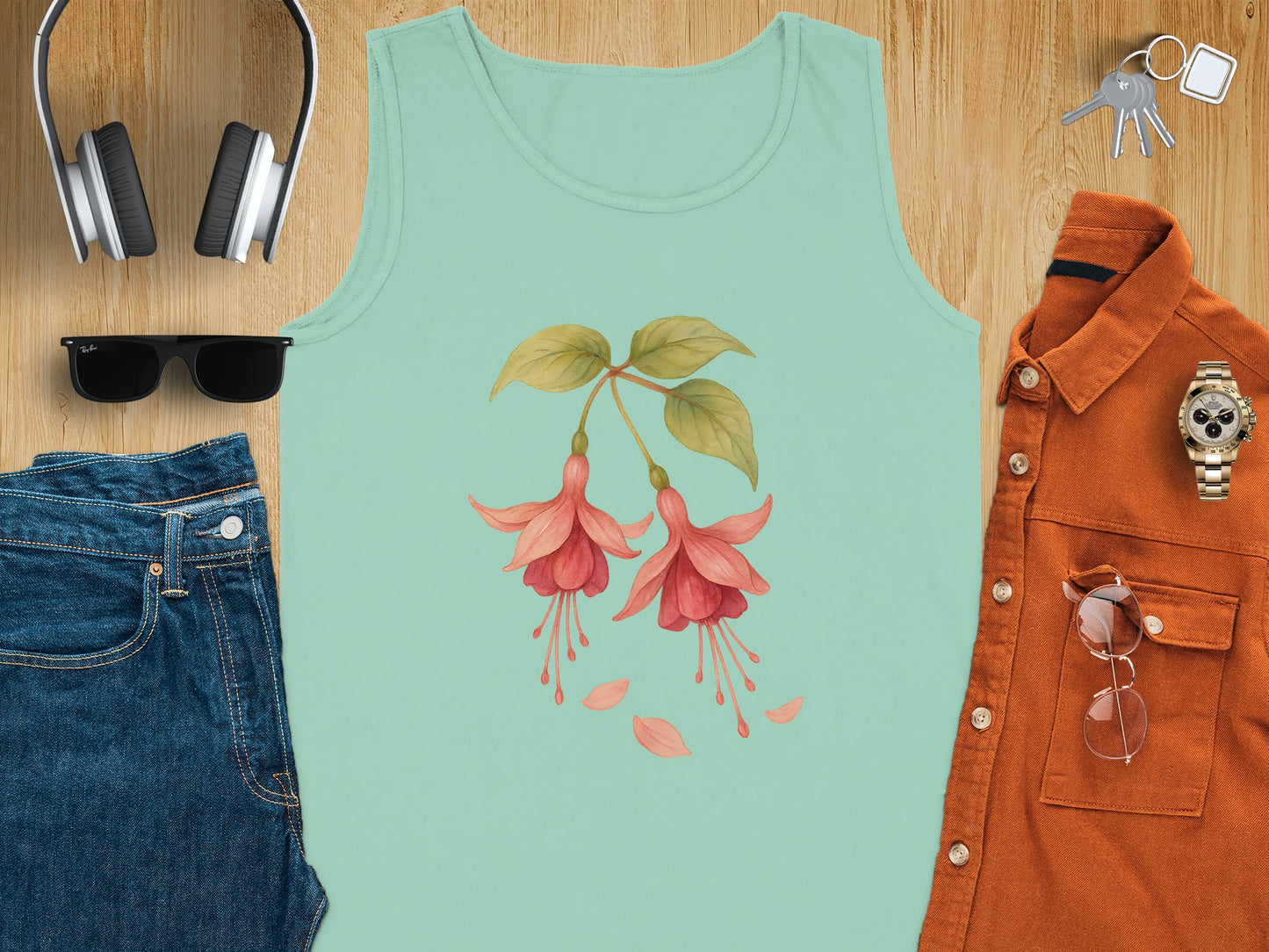 Fuchsia Flower Design Mint Tank Top product type