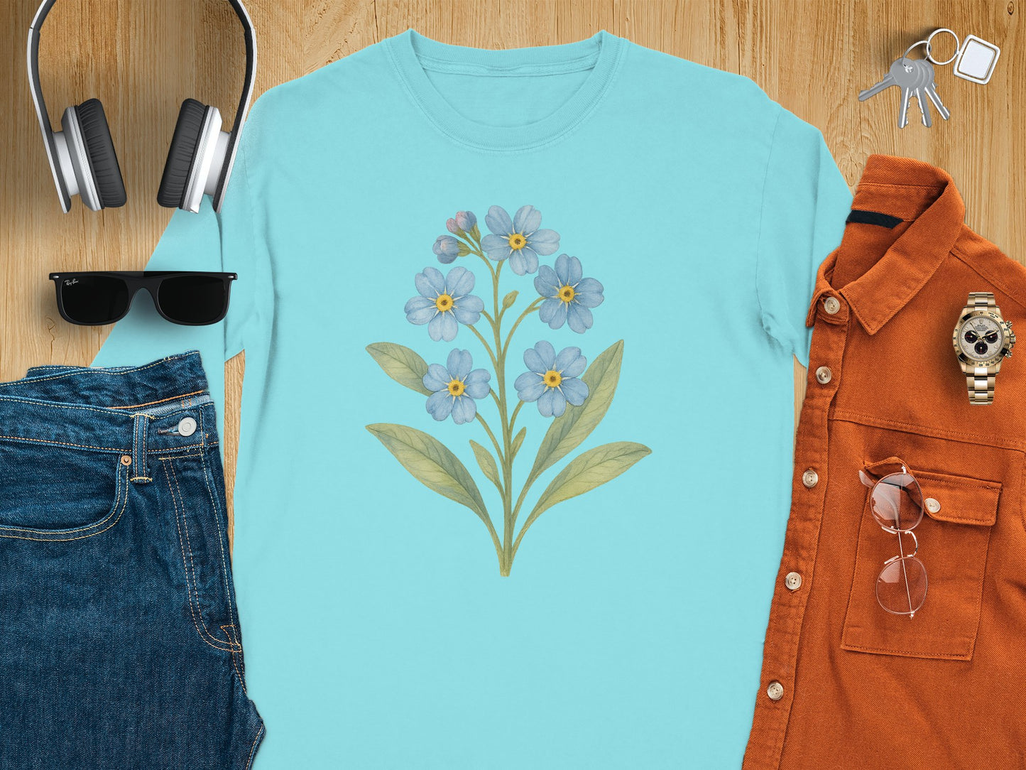 Beautiful Light Blue Floral Pattern T-Shirt product