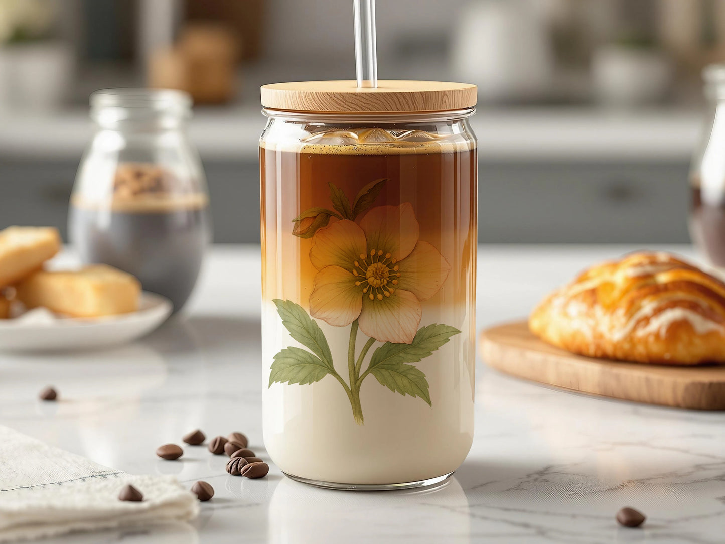 Clear Glass Cup with Floral Design Drinking Glass product