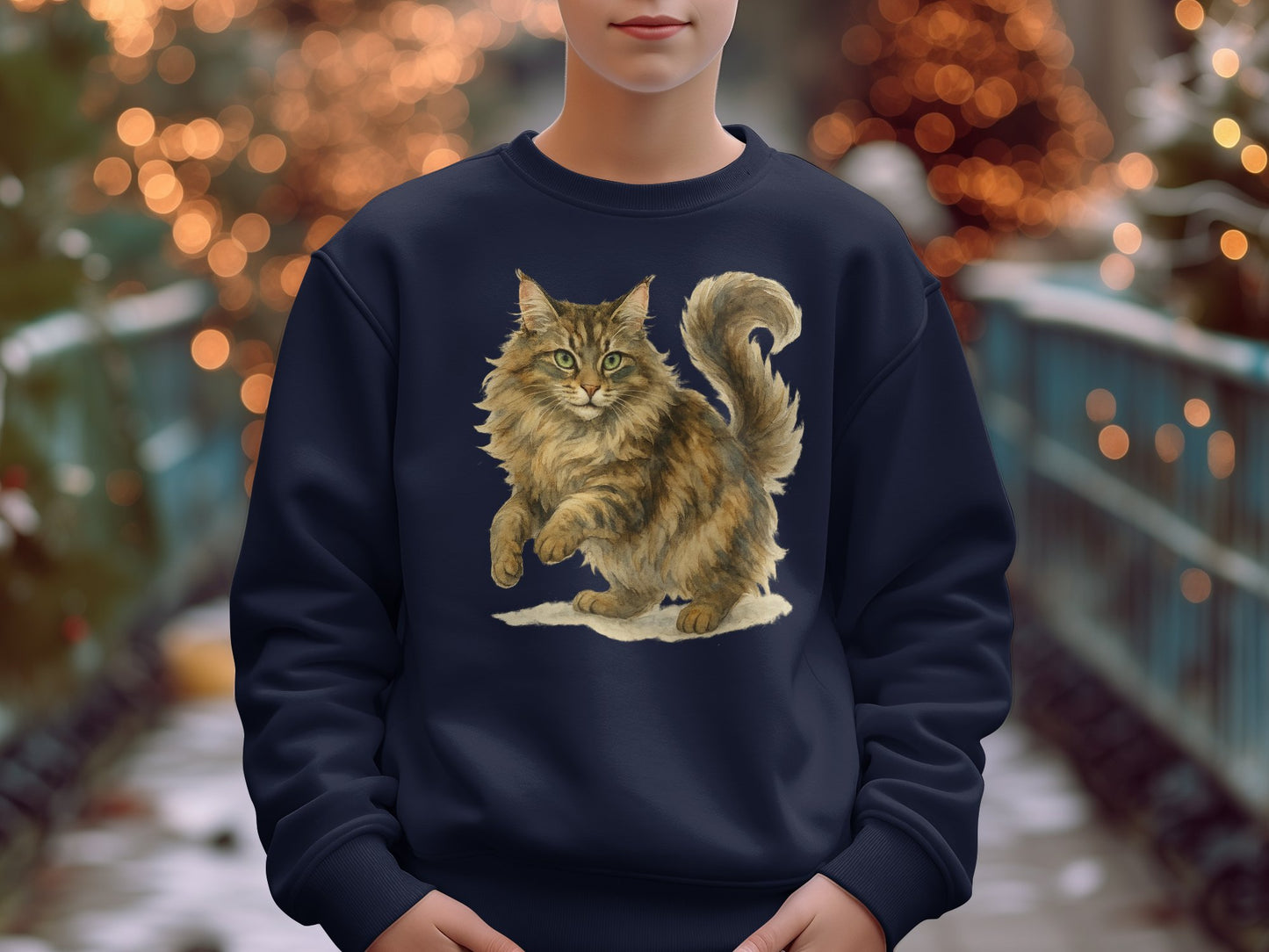 Cozy Cat Print Festive Long Sleeve Sweatshirt product type