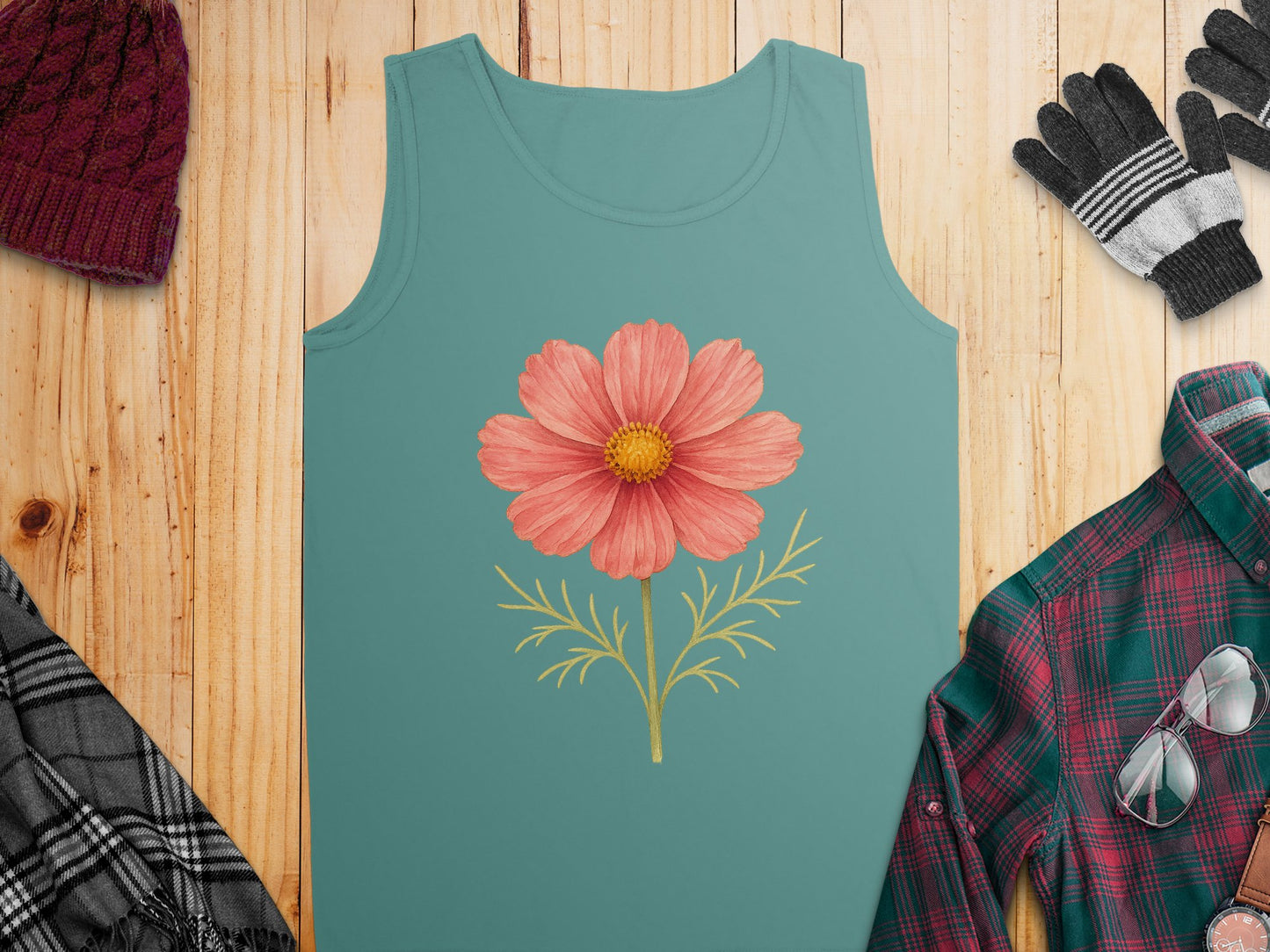 Floral Print Sleeveless Teal Tank Top product