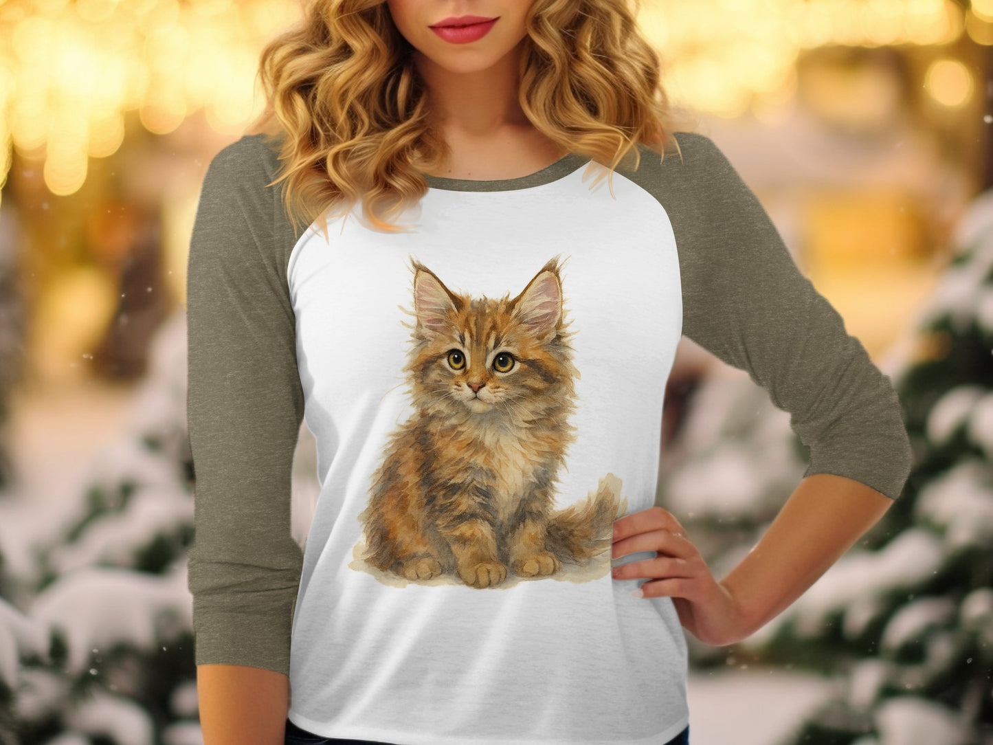 Adorable Kitten Illustration on Raglan Sleeve Shirt product