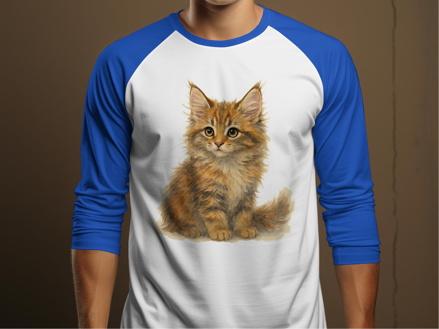 Cute Fluffy Kitten Blue and White Raglan Shirt product type
