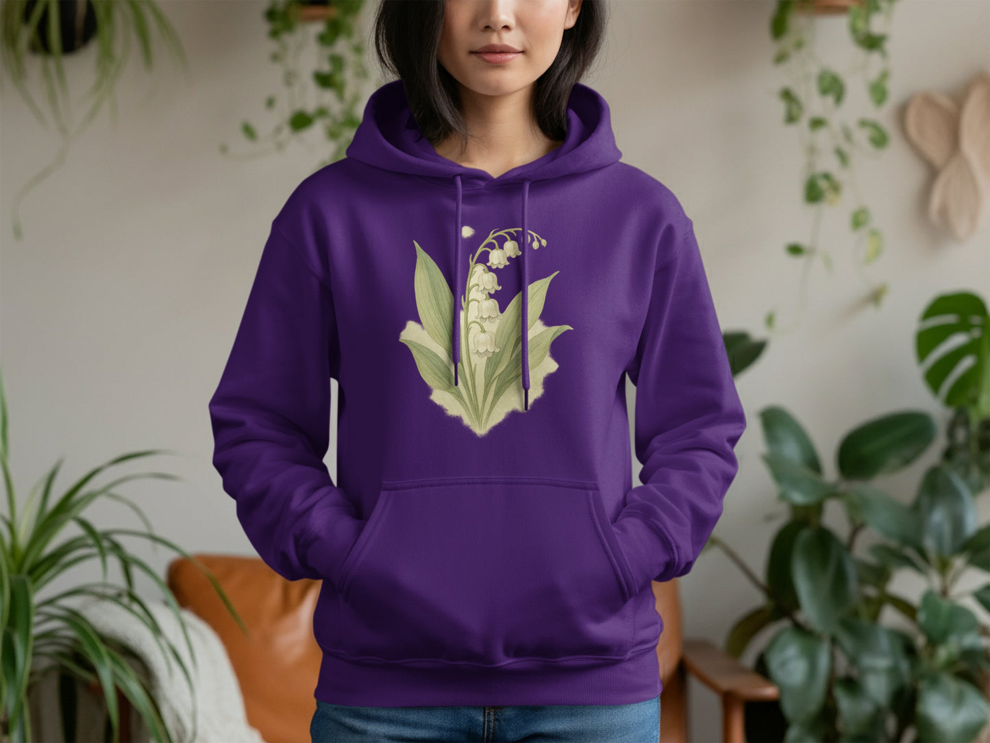 Purple Hoodie with Floral Lily of the Valley Print product type