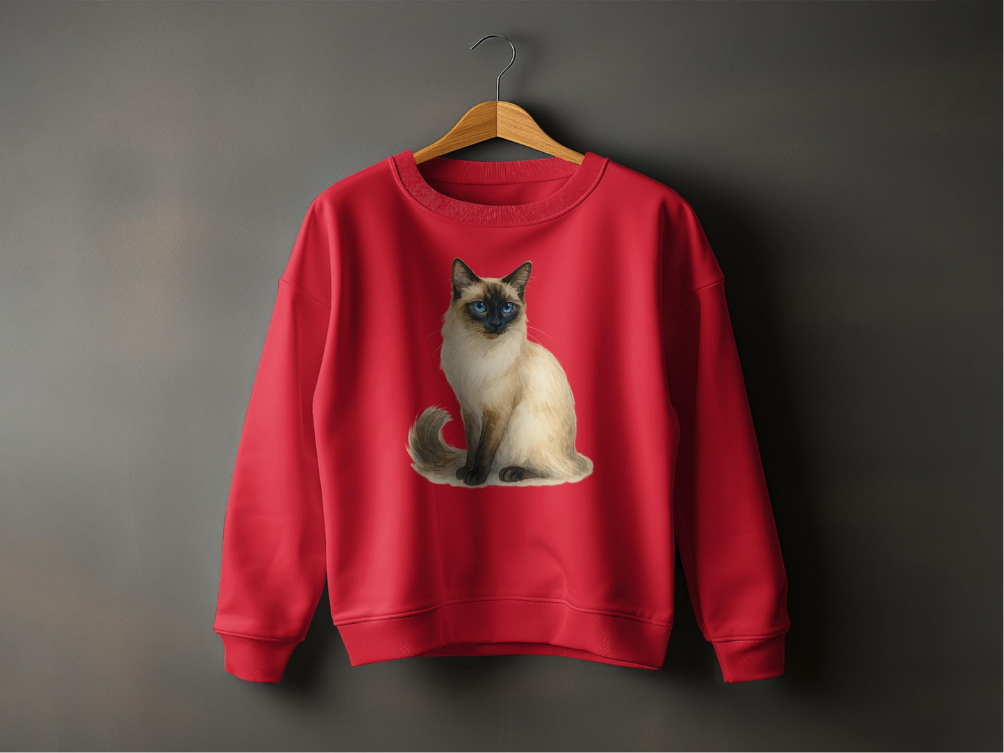 Adorable Siamese Cat Print on Red Sweater product