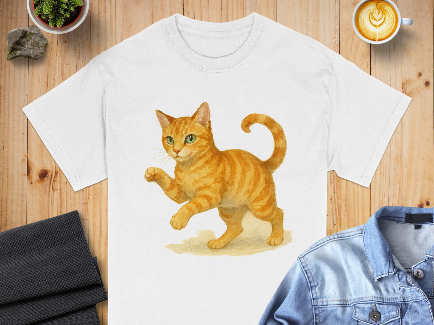 Playful Orange Cat Illustration Printed T-shirt product type