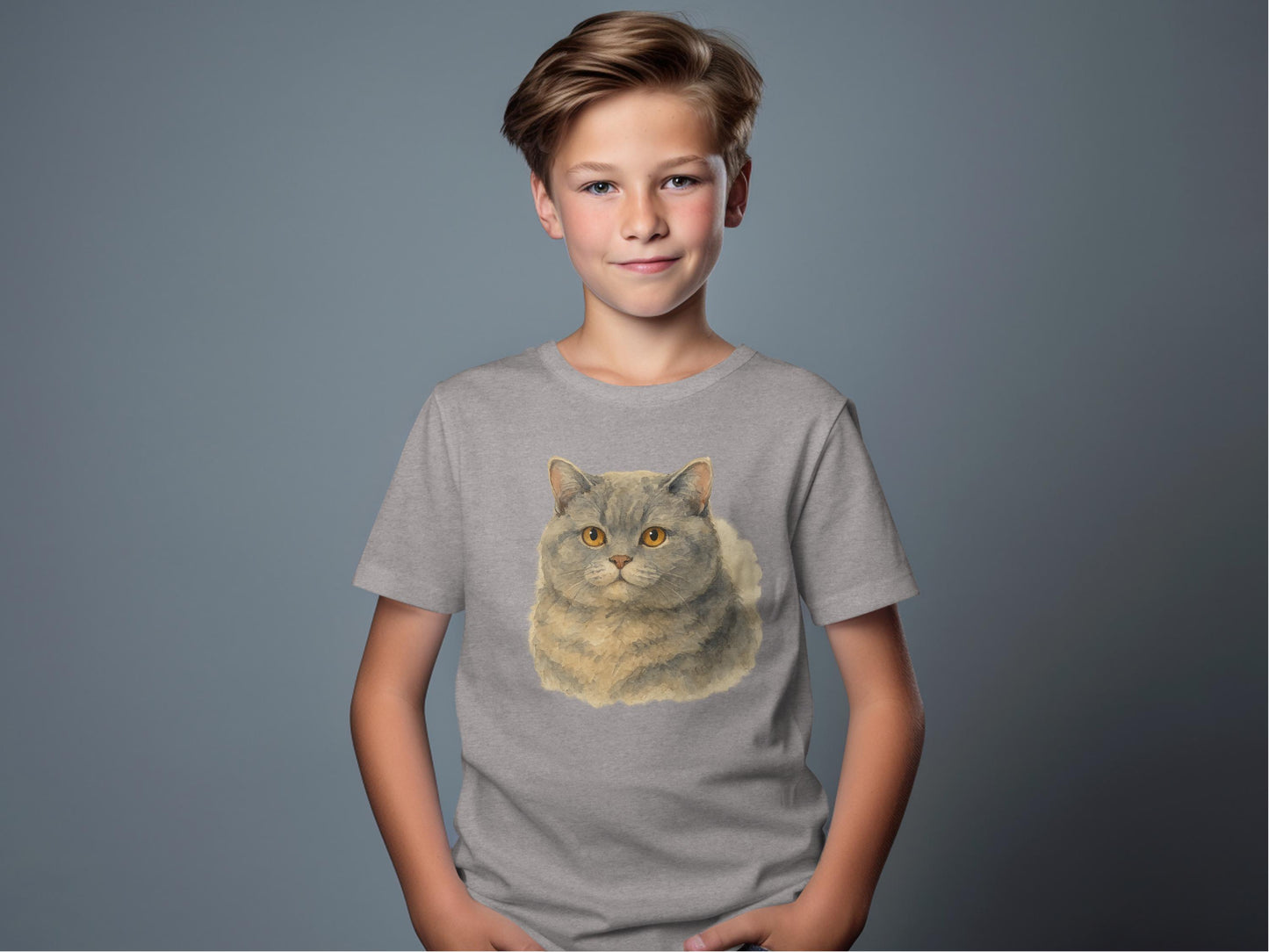Grey T-Shirt with Realistic Cat Graphic product type