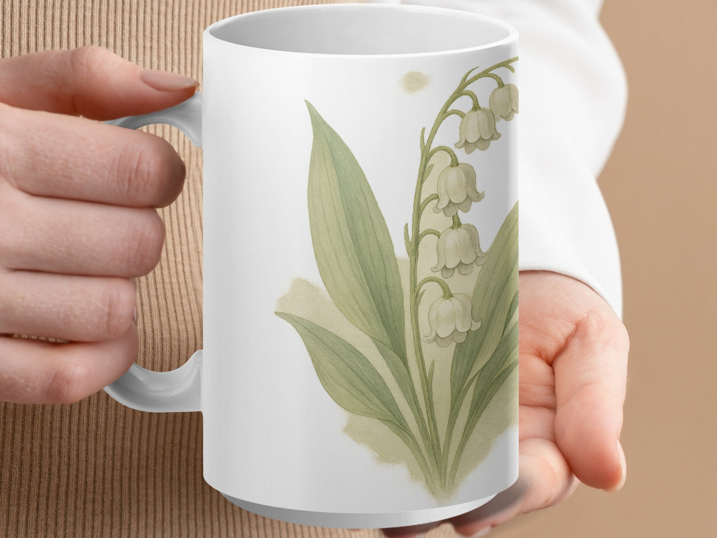 Elegant White Lily of the Valley Mug with Botanical Art product