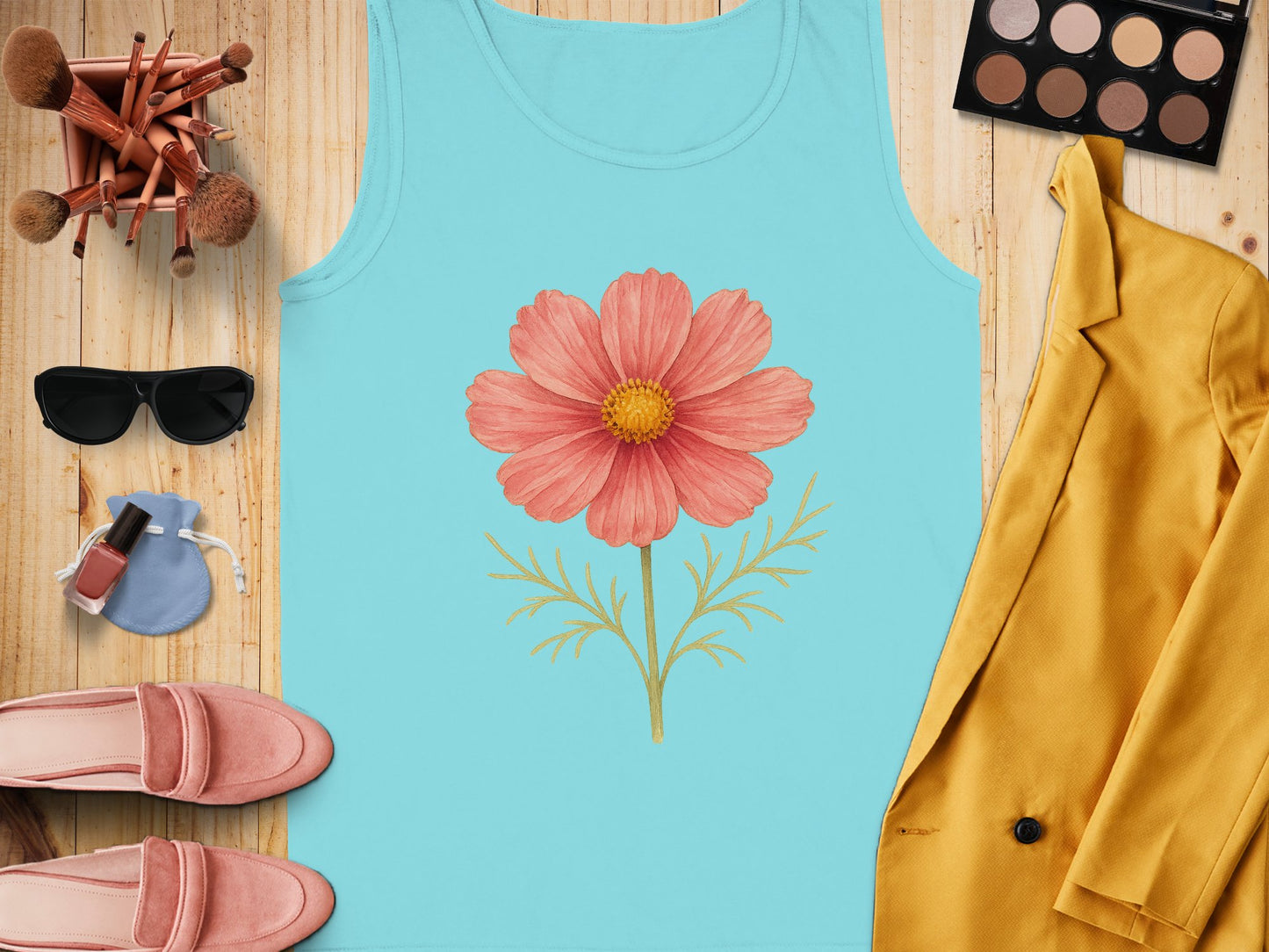Beautiful Light Blue Tank Top with Pink Flower product type
