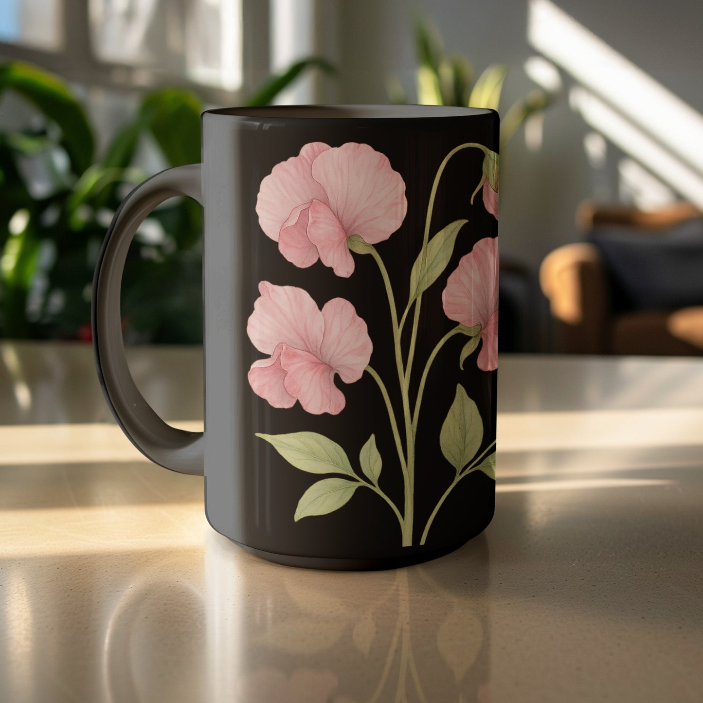 Elegant Floral Design on Black Coffee Mug product