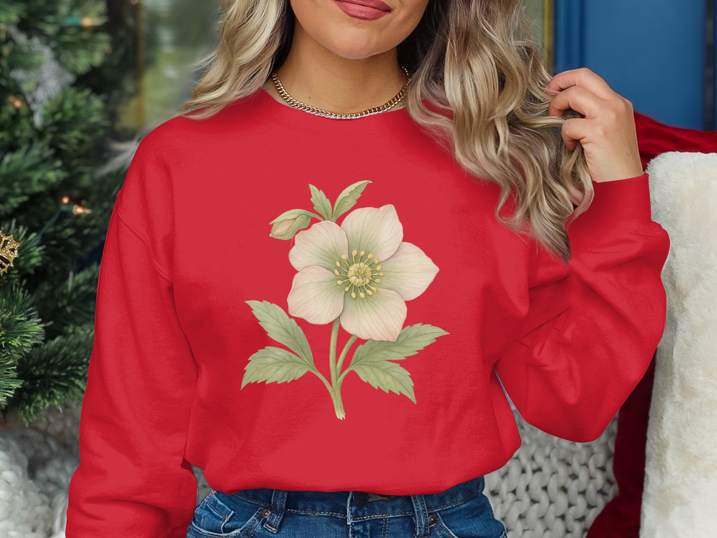Cozy Red Long Sleeve Floral Design Shirt product