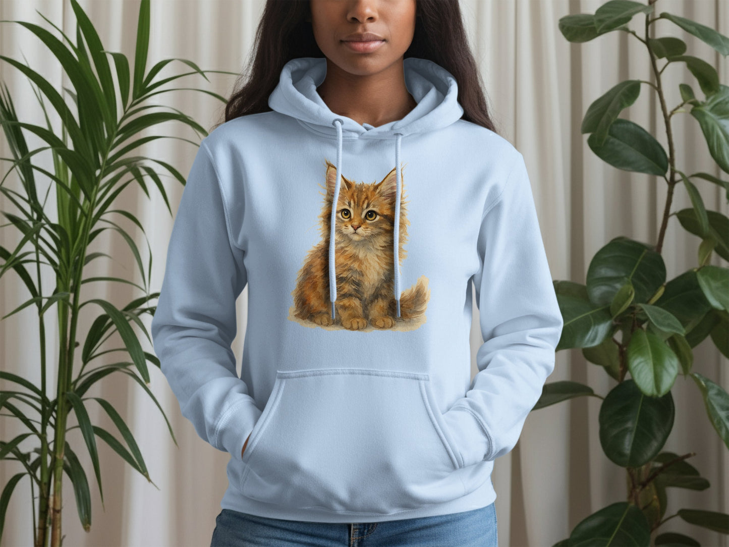 Cute Fluffy Kitten Print Hooded Sweatshirt Product