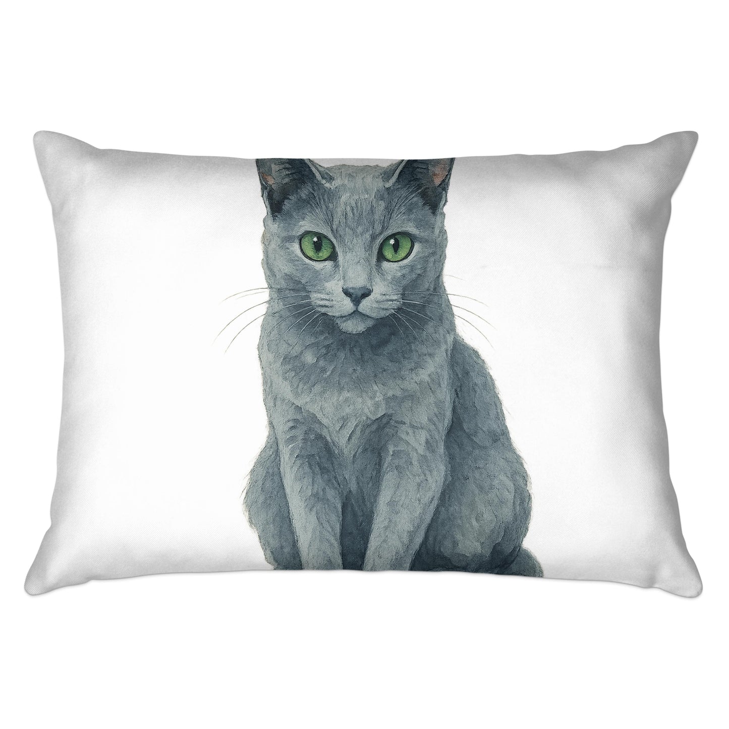 Green Eyed Gray Cat Illustration Pillow product type