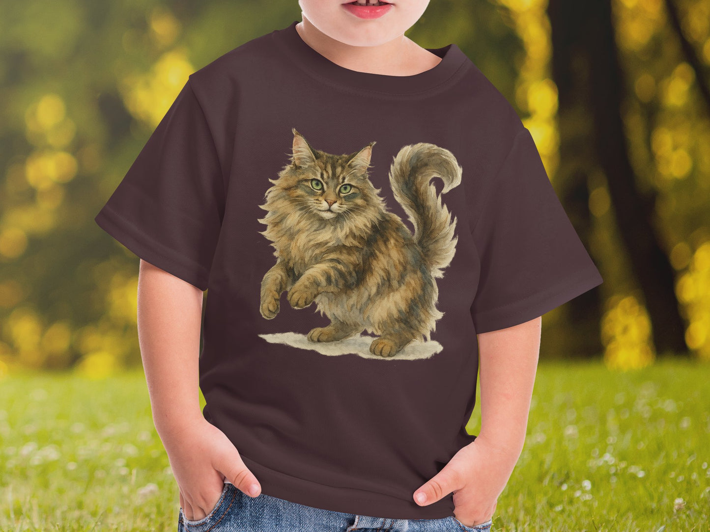 Adorable Cat Graphic on Kids Brown Short Sleeve T-shirt product