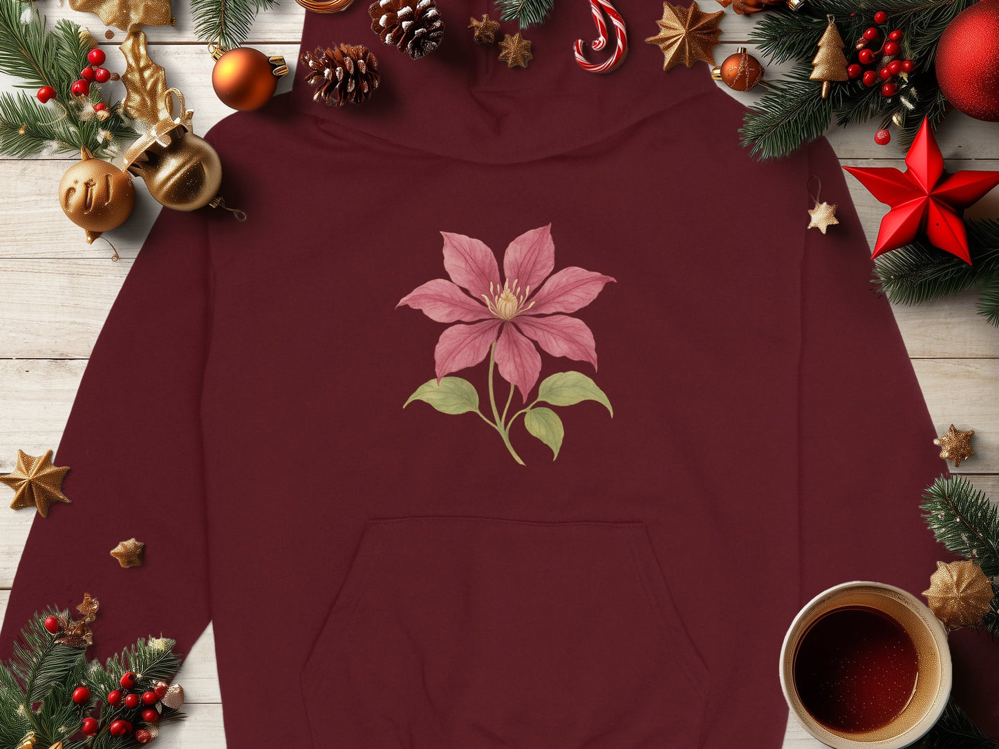 Festive Floral Graphic Hoodie Ideal for Holiday Wear product