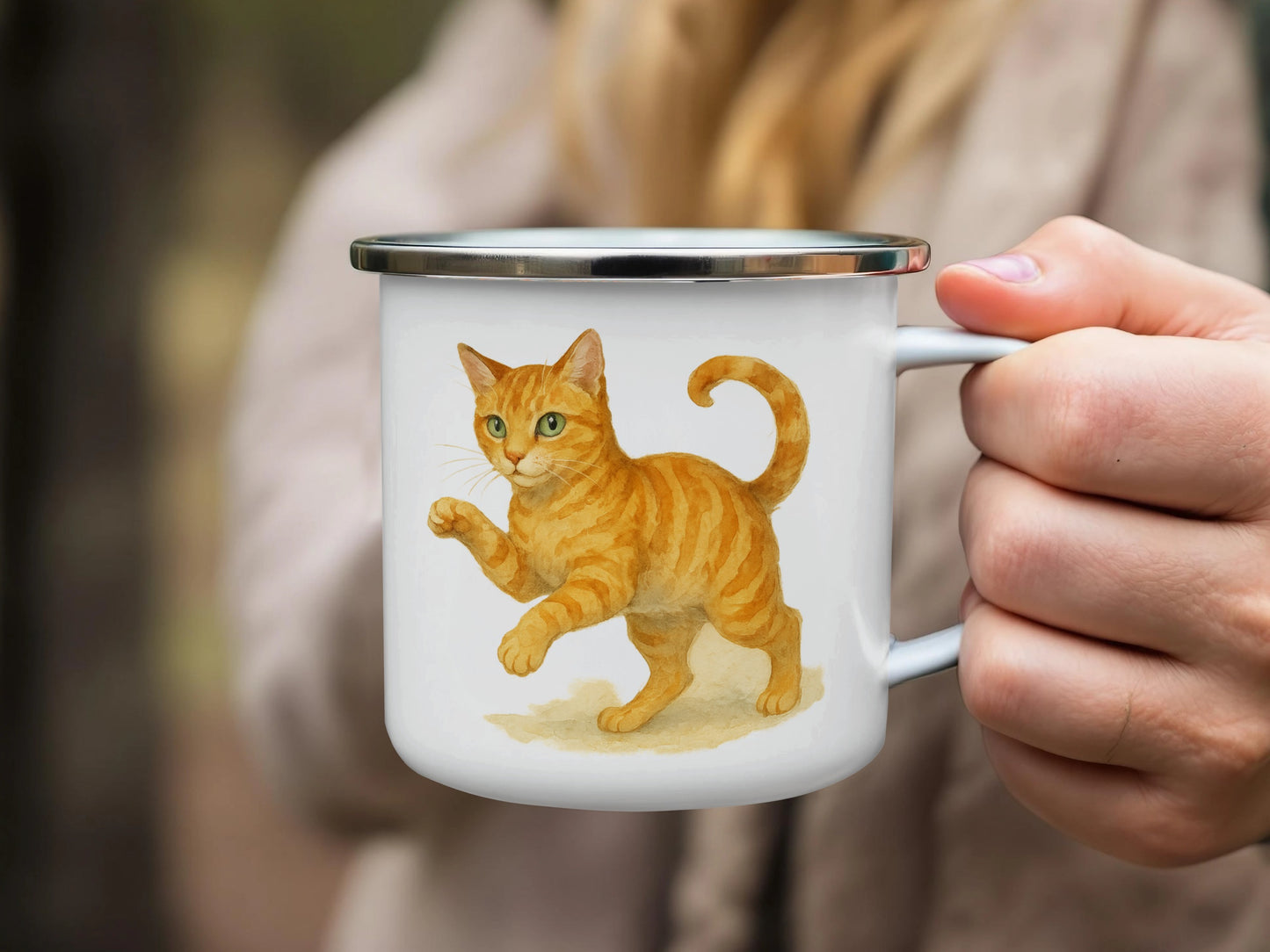 Adorable Ginger Cat Enamel Mug Perfect Cat Lover Gift product type