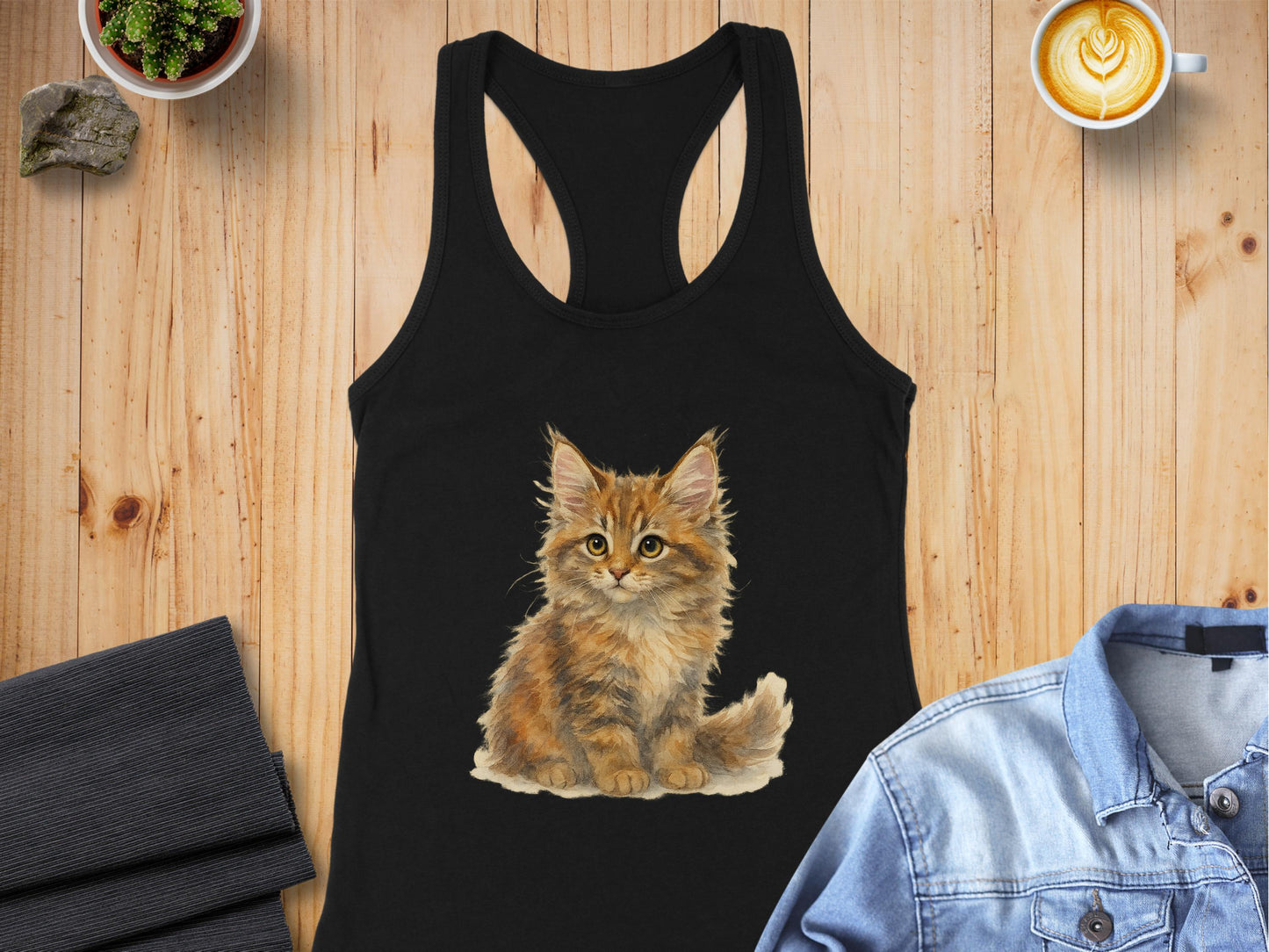 Cute and Adorable Kitten Print Black Tank Top product type